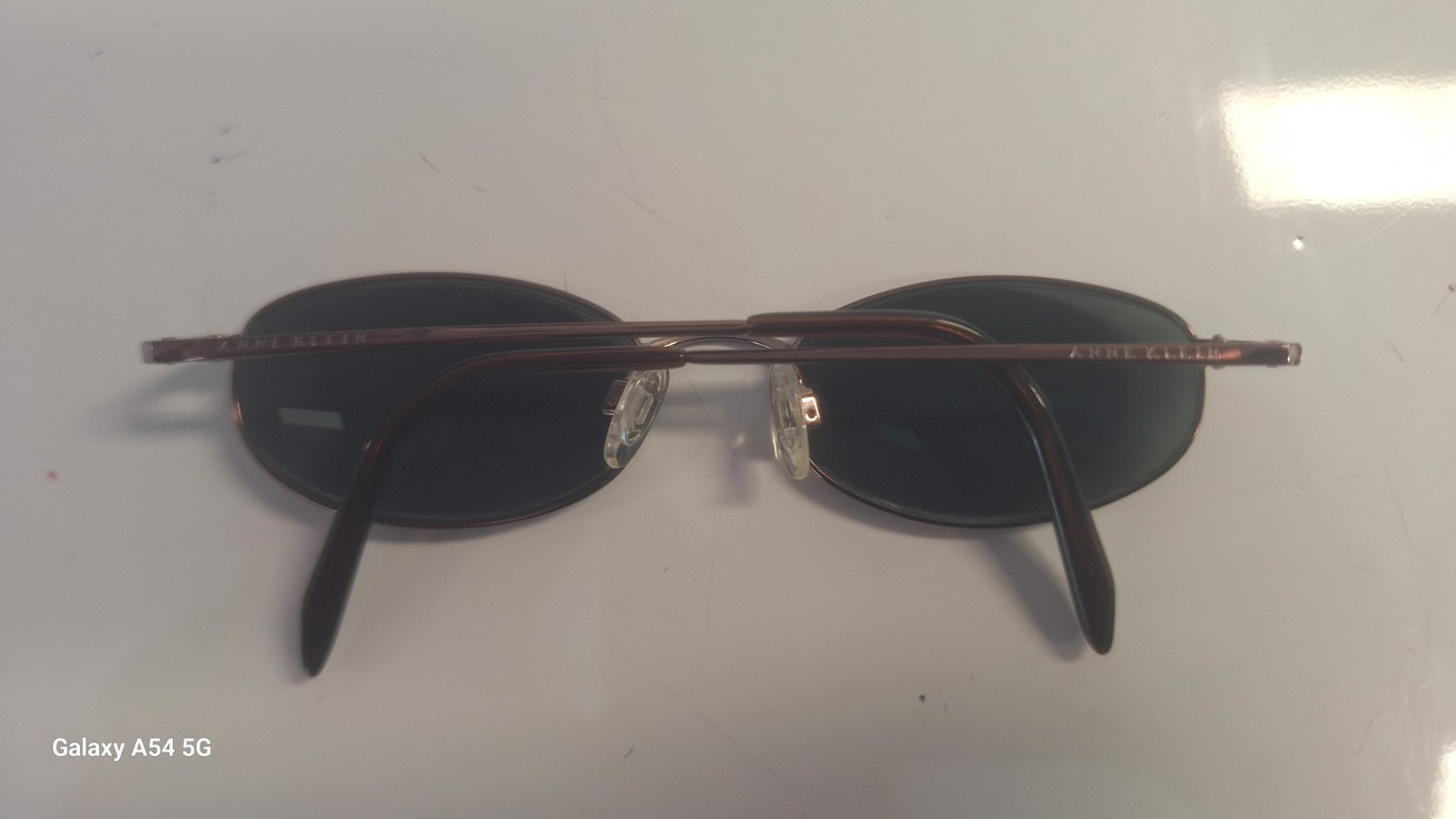 Anne Klein Designer Oval Sunglasses Brown Metal Frame Gray Tinted Lenses