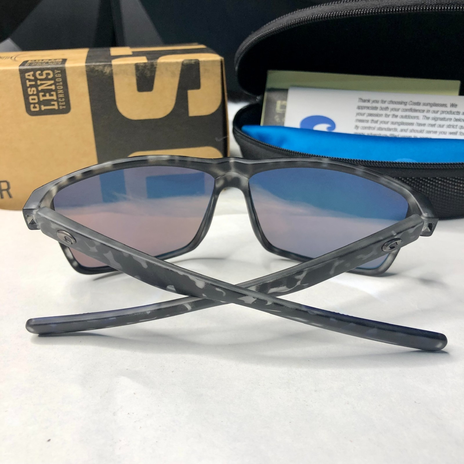 NEW Costa Del Mar Fantail Black White Blue Mirror 580P Polarized Sunglasses