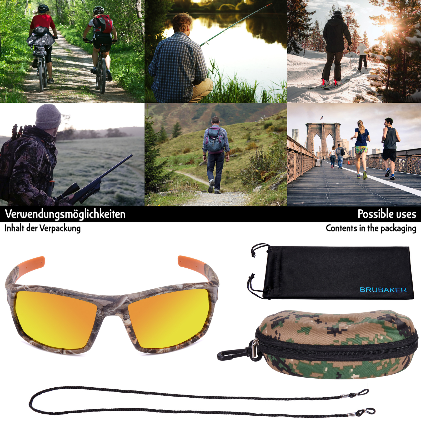 BRUBAKER Polarized Camouflage Sunglasses for Fishing and Hunting, Colored Lenses