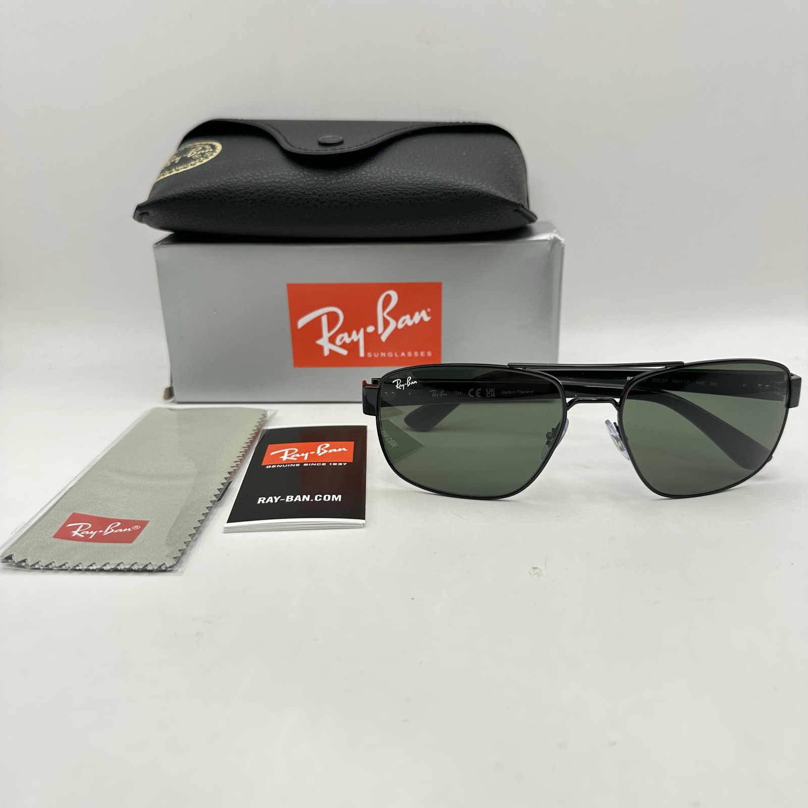 Ray Ban Mens Irregular Aviator Double Bridge Sunglasses RB3663 Black/Green