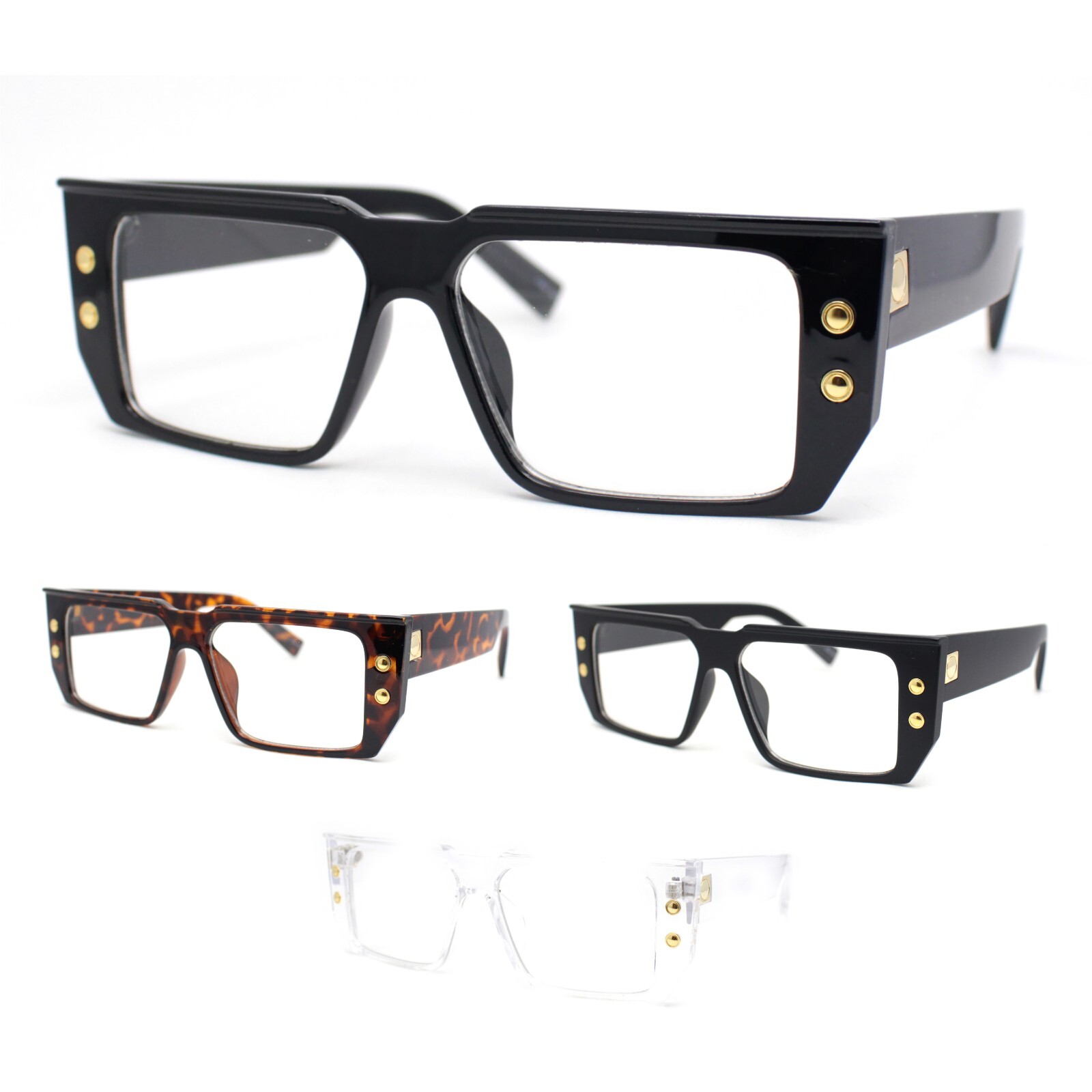 Rectangular Mobster Flat Top Clear Lens Retro Fashion Eyeglasses