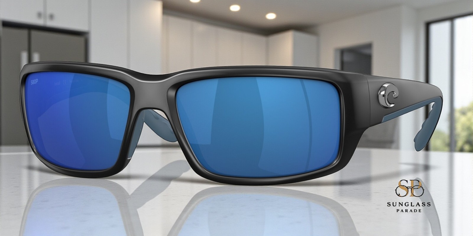 COSTA DEL MAR 6S9006 16 Fantail Matte Black Blue Mirror 59mm Men Sunglasses 580P