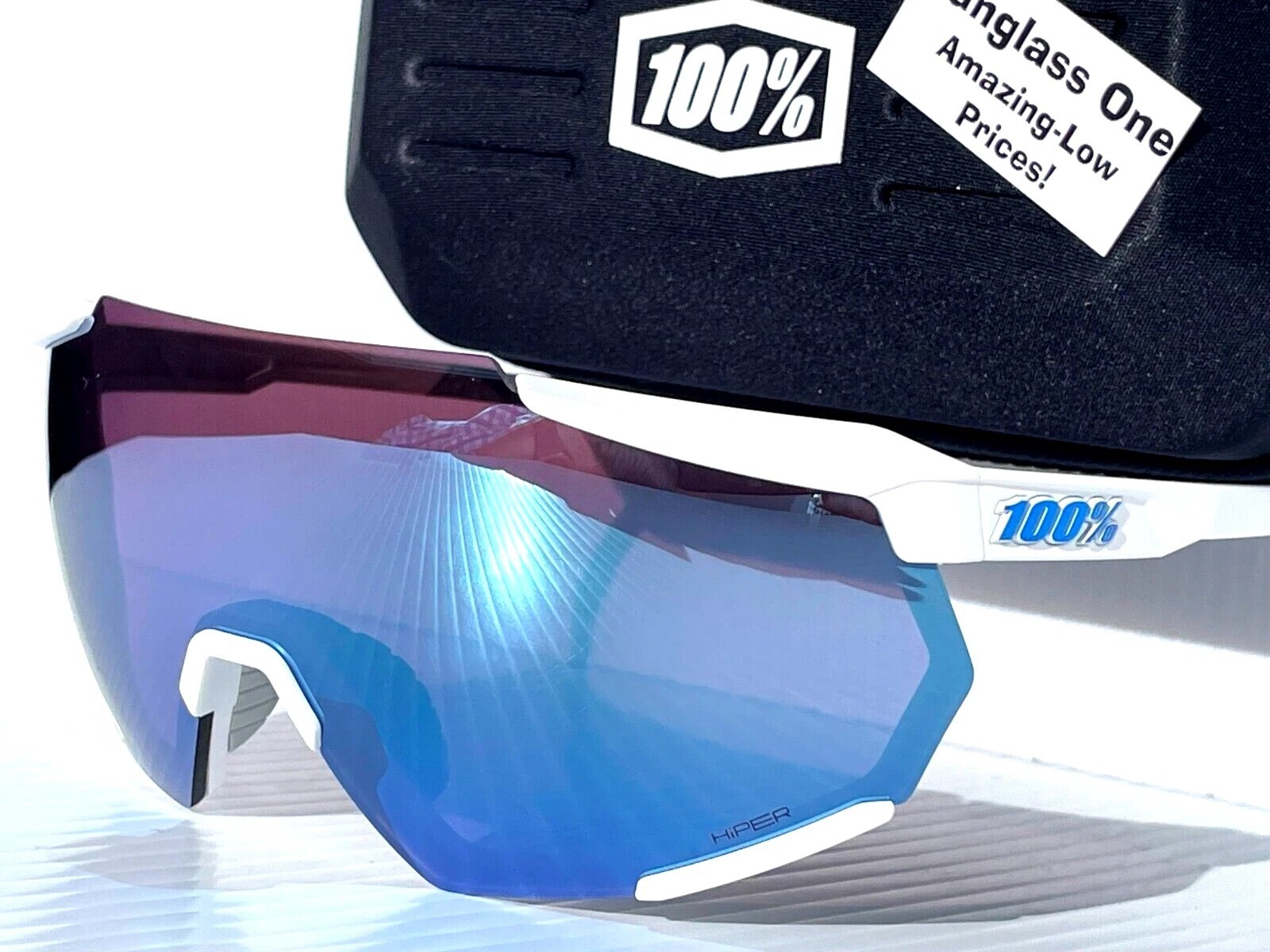 100% Percent RACETRAP 3.0 Matte White HiPER Blue Mirror Sunglass 60004-00001