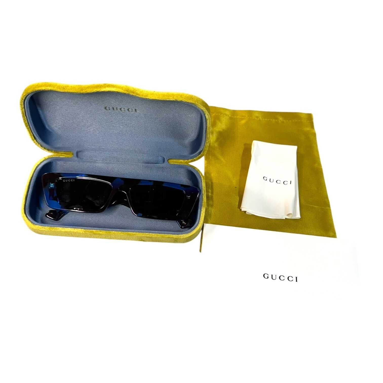 Gucci GG1331S Blue Tortoise Rectangle Sunglasses 54-16-145 Velvet Case Dust Bag