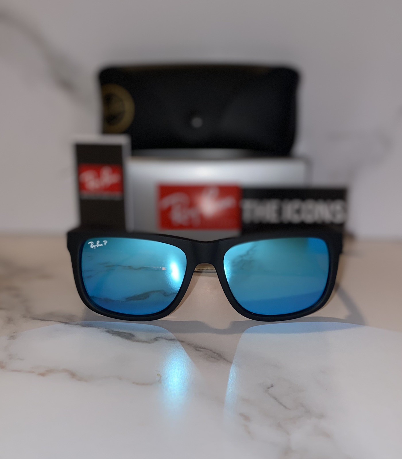 Ray-Ban Justin RB4165 Polarized Sunglasses Blue Mirror Lens UV400 Black 54mm