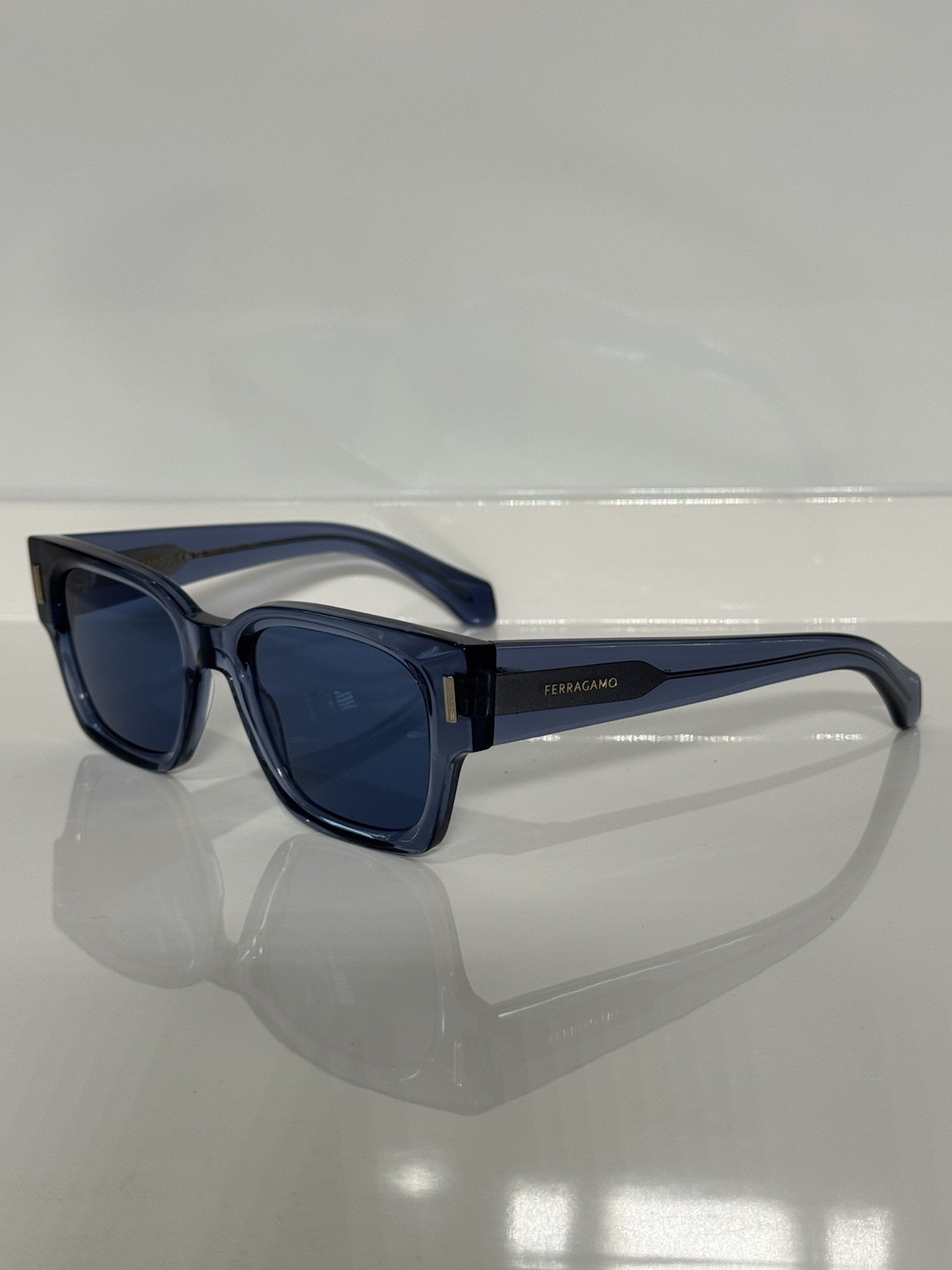 Salvatore Ferragamo SF2010F 432 Crystal Blue Chunky Square Acetate Sunglasses