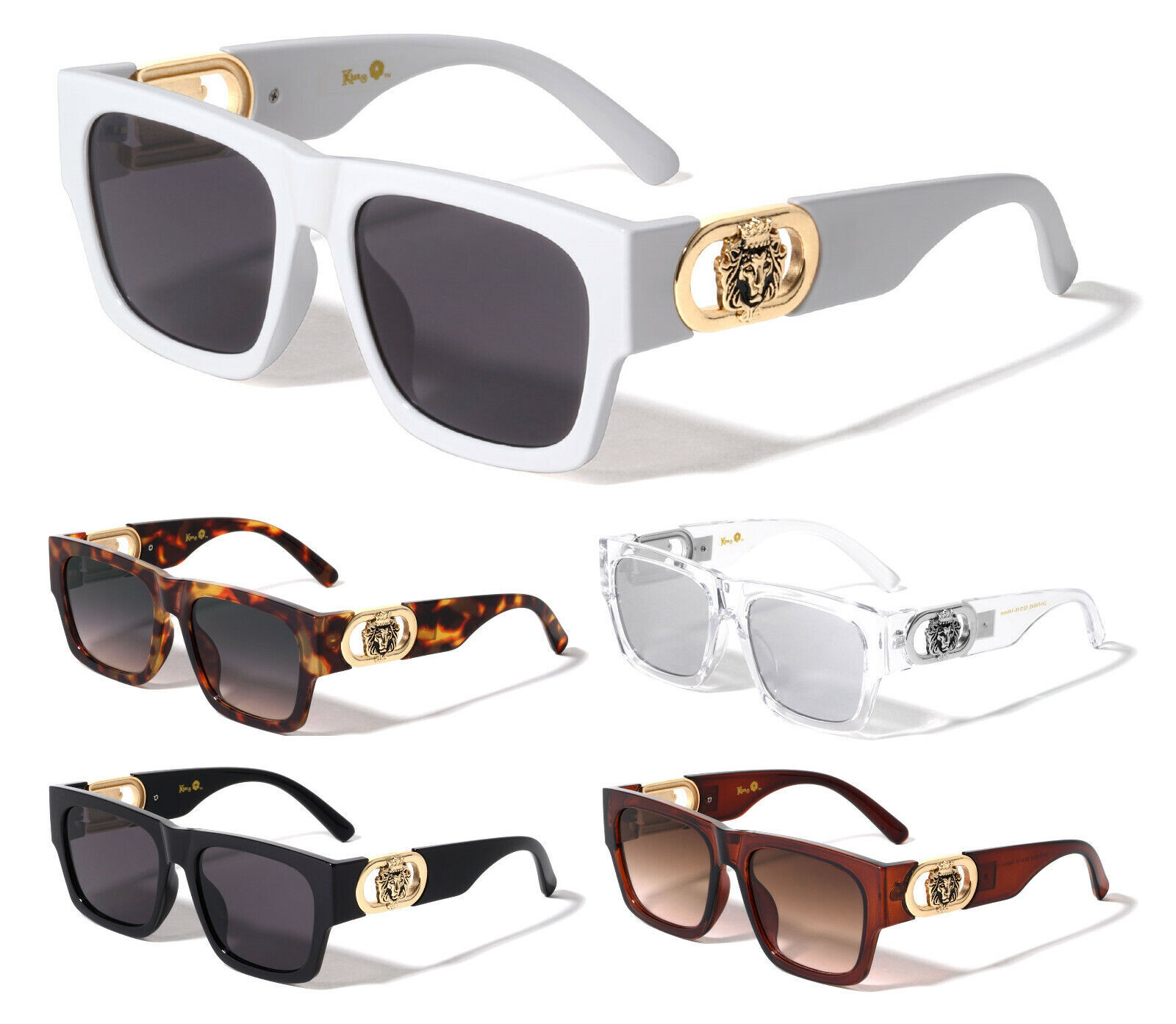 SQUARE GOLD LION HEAD MEDALLION SUNGLASSES CLASSIC CASUAL RETRO DESIGNER SHADES