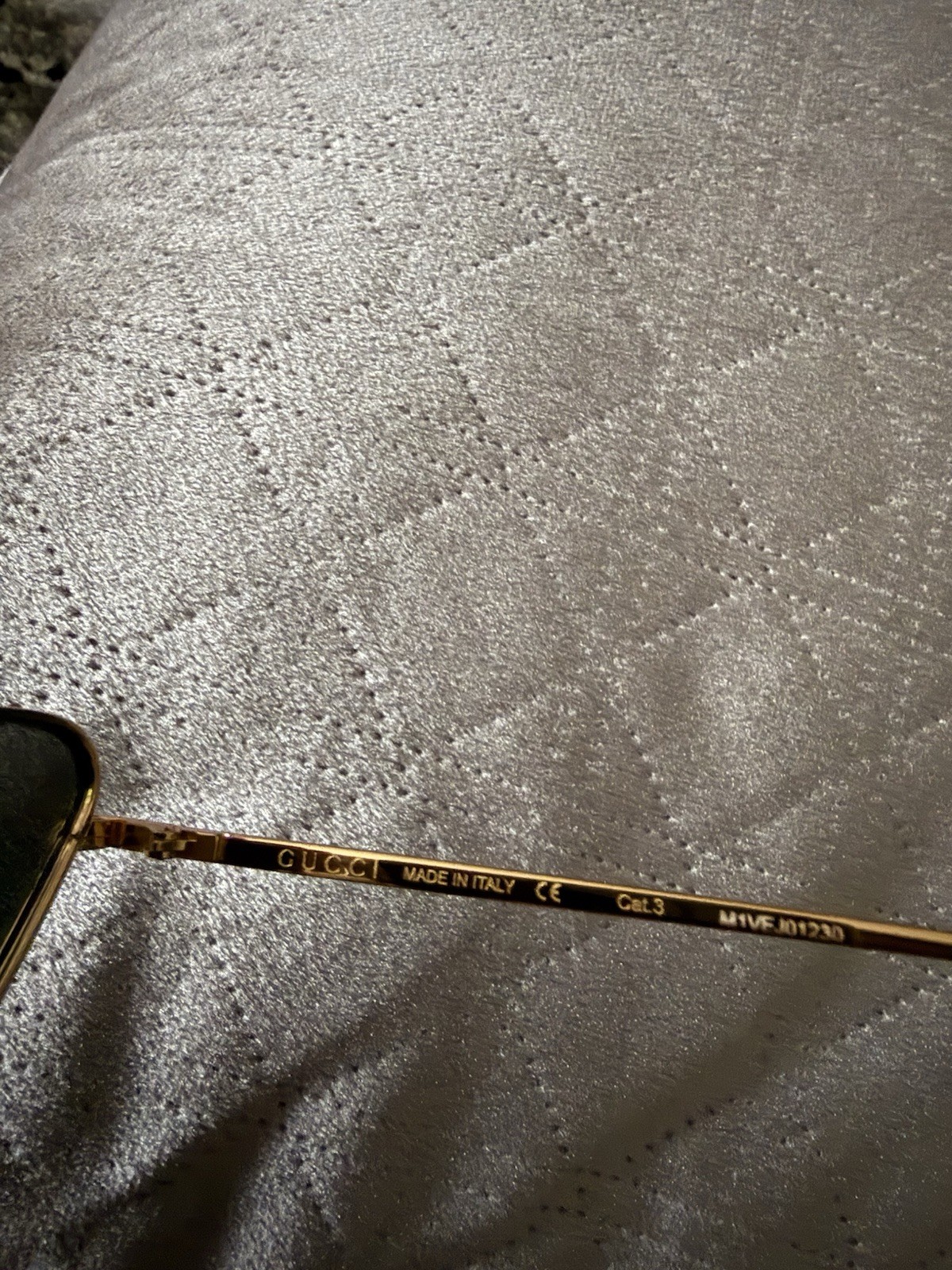 Gucci Geometric Metal Sunglasses Gold Frame Gray Tinted Lenses Lightweight