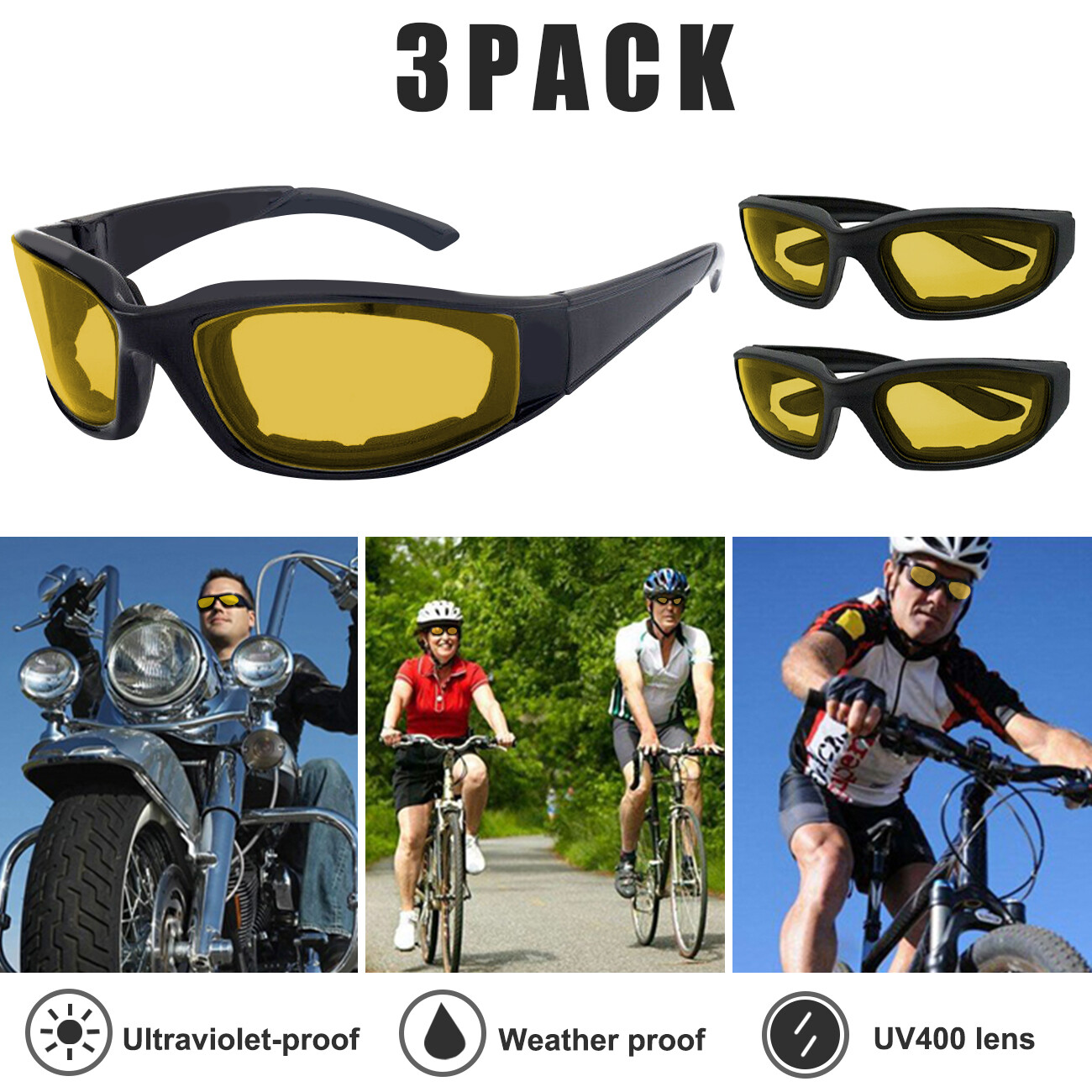 3x Motorcycle Riding Glasses Wind Resistant Bike Goggles UV Protection NEW HOT