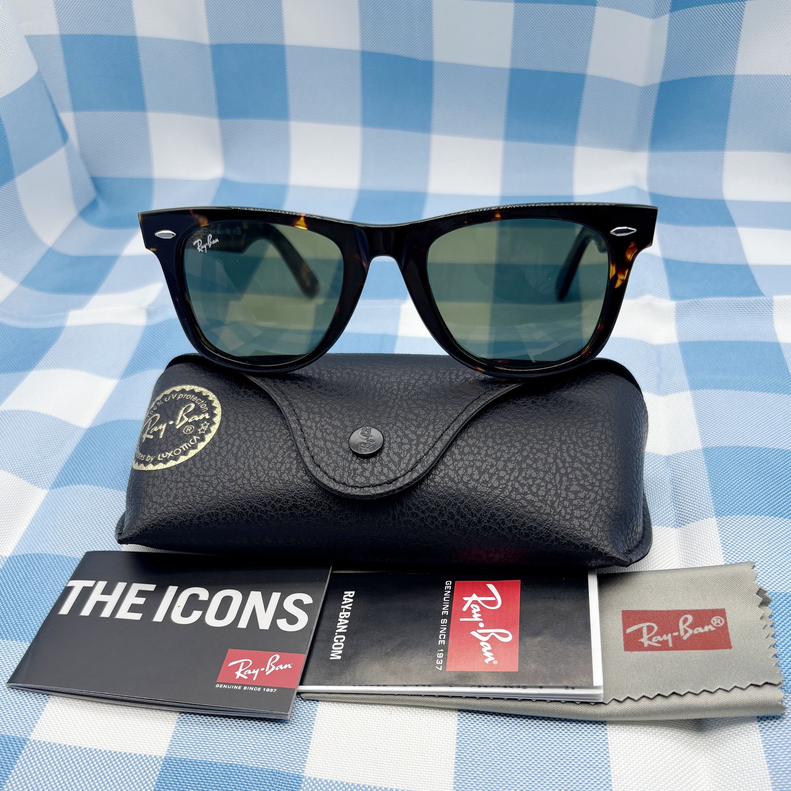 2026 RayBan Sunglasses RB2140 Original Wayfarer Tortoise Frame Green Lenses 50mm