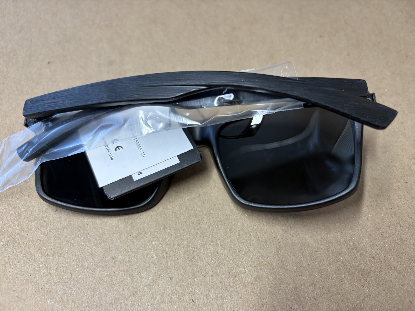 Polarized Sunglasses Black Frame Black Wood Grain Look Temples Smoke Gray Lens