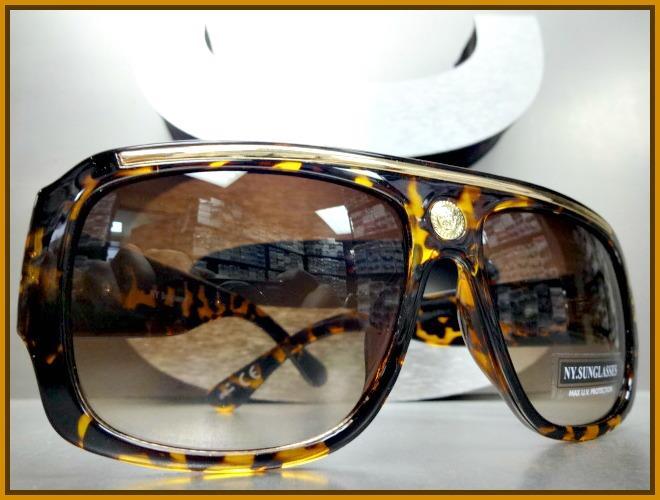 Men’s CLASSIC RETRO HIP HOP RAPPER Style SUN GLASSES Thick Tortoise & Gold Frame