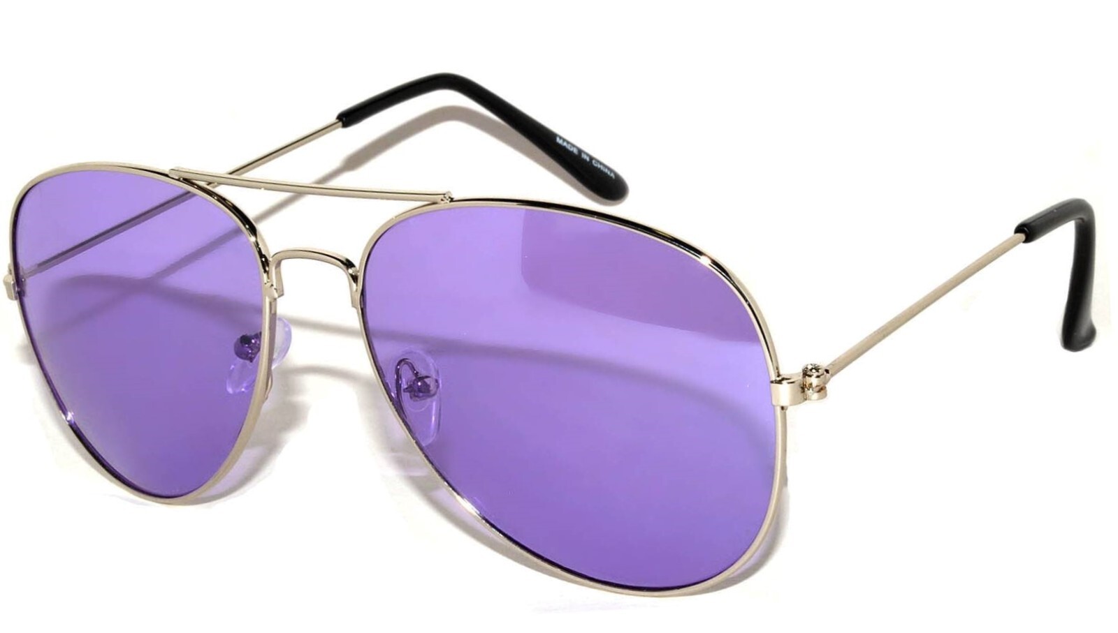 PURPLE LENS AVIATOR STYLE SILVER METAL FRAME WOMEN MEN SUNGLASSES 90 SHADES UVB