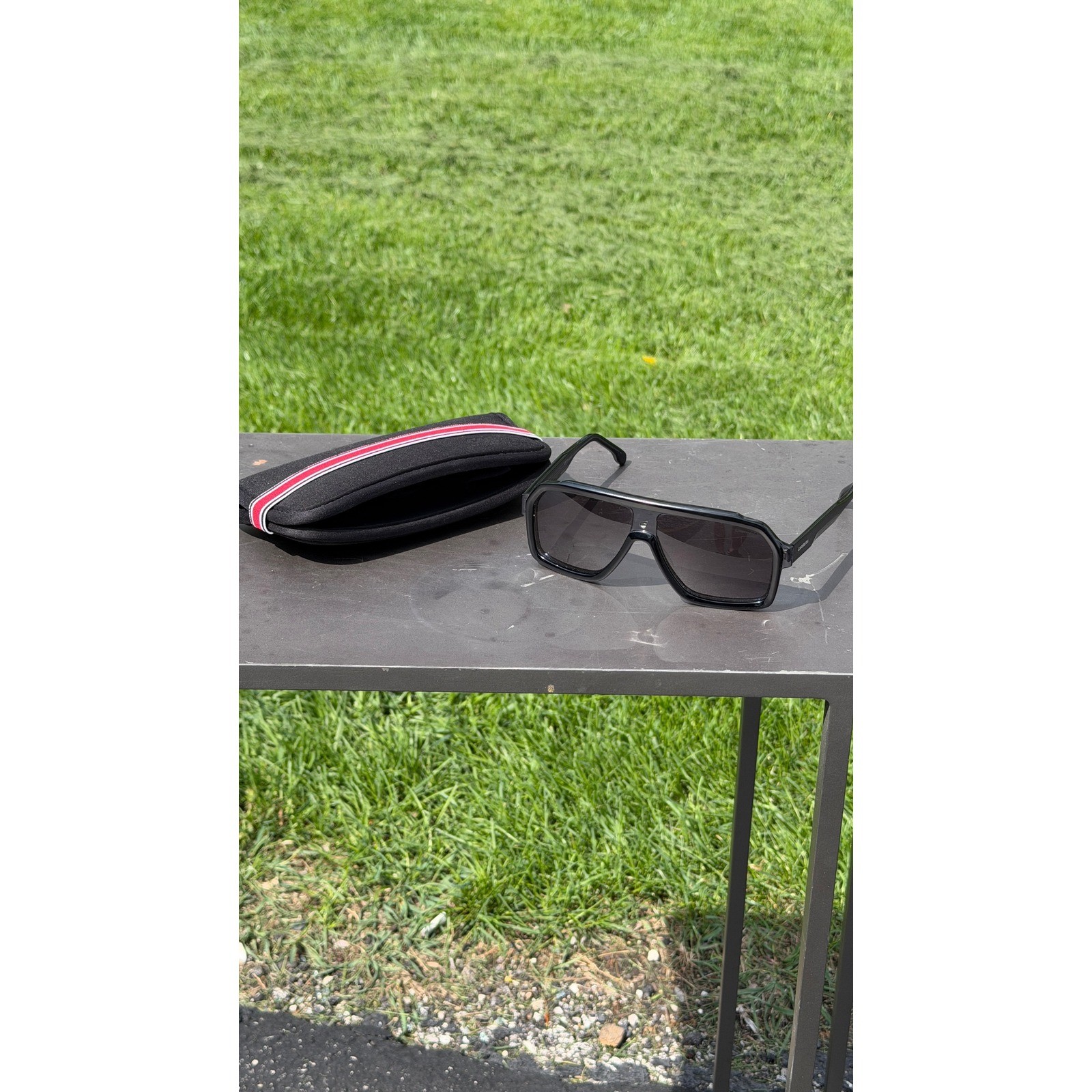 Carrera Black Navigator Sunglasses with Branded Soft Case Flat Top Sporty Style