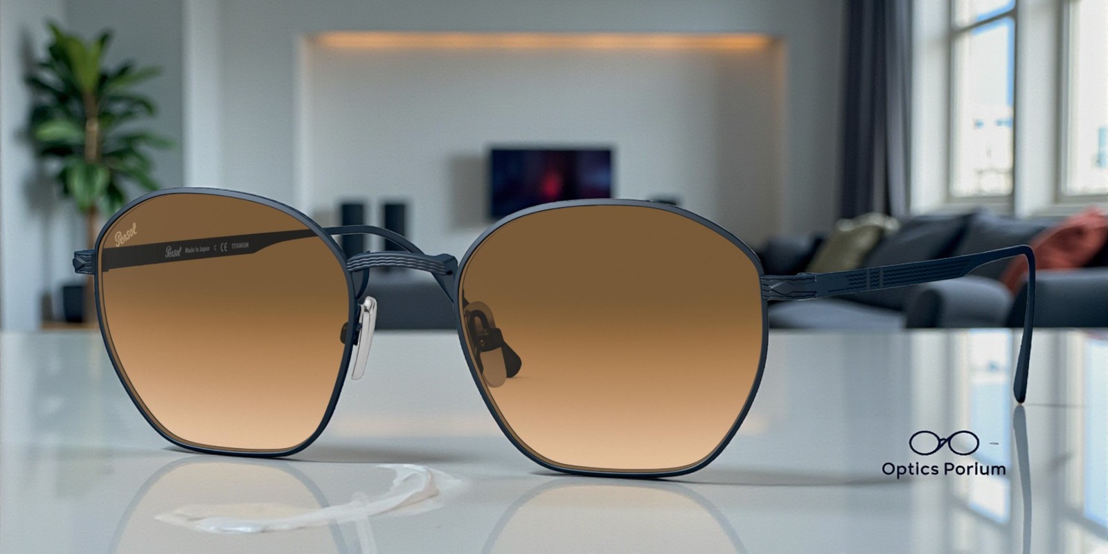 PERSOL PO5004ST 800251 Irregular Brushed Navy Grad Brown 50 mm Unisex Sunglasses