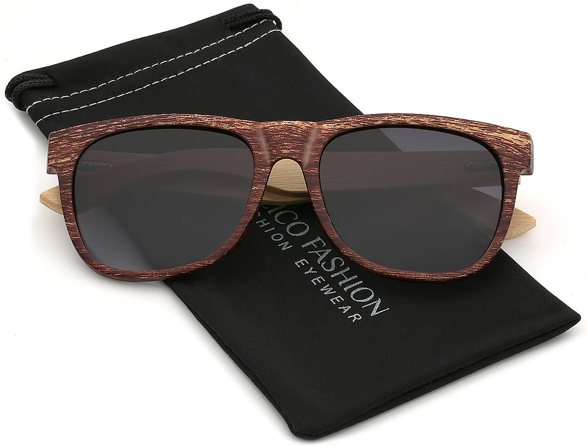 Polarized Bamboo Wood Sunglasses Retro Classic Vintage Wooden Arms Mens Womens