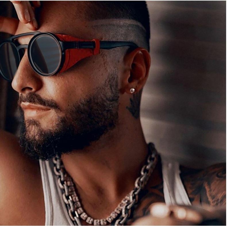 Mens Womens Sunglasses Vintage Steampunk Side Shields Leather Round Retro Shades