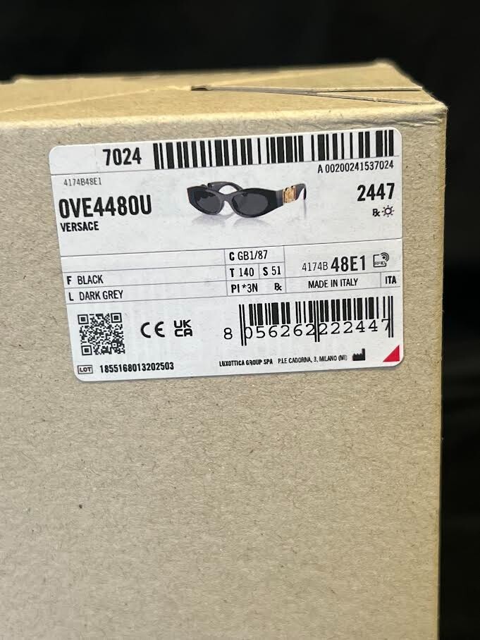 VERSACE SUNGLASSES VE4480U GB1/87 BLACK FRAME DARK GREY LENS 140mm