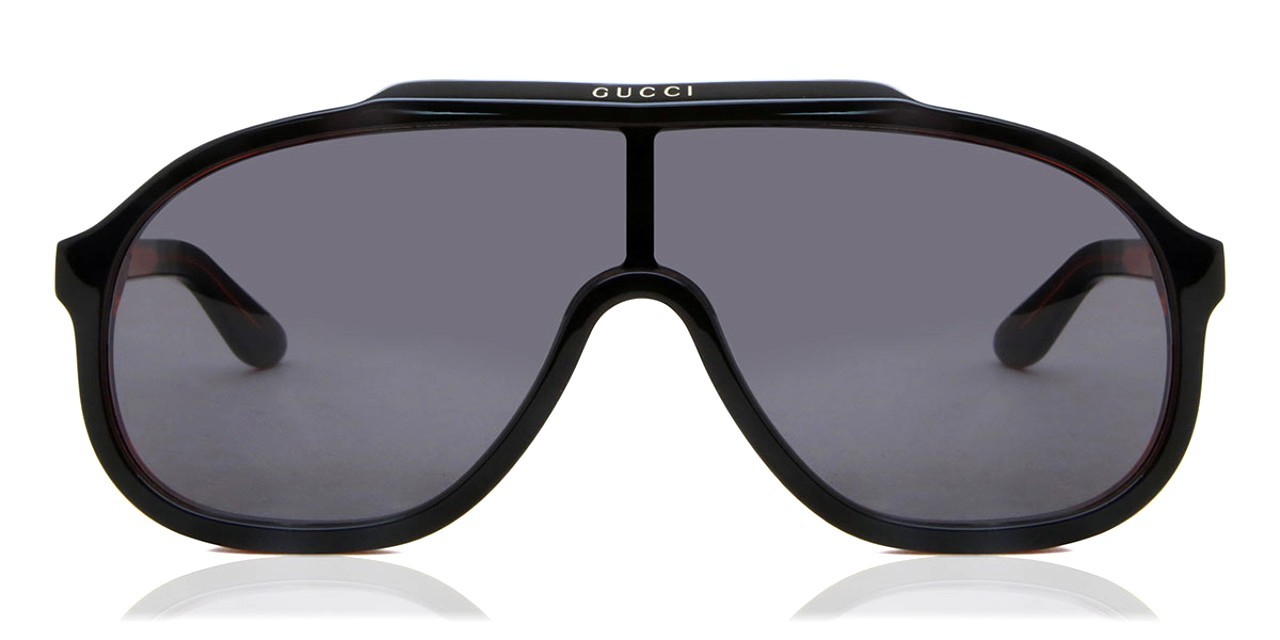 Gucci Men’s Shield Sunglasses Black Plastic Frame Gray Tinted Plastic Lenses