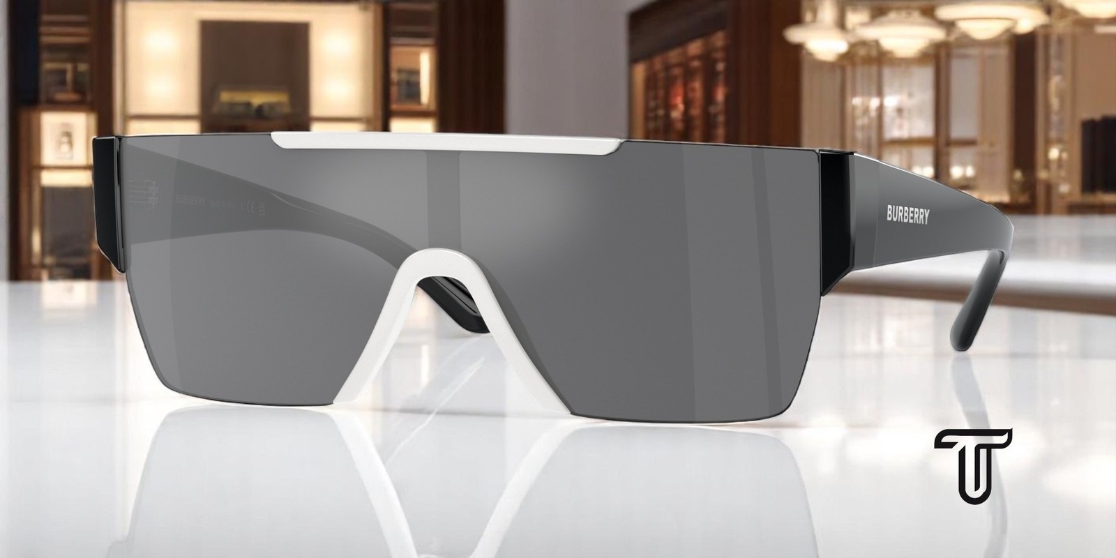 BURBERRY BE4291 40496G White Grey Mirror Black 38 mm Men’s Sunglasses