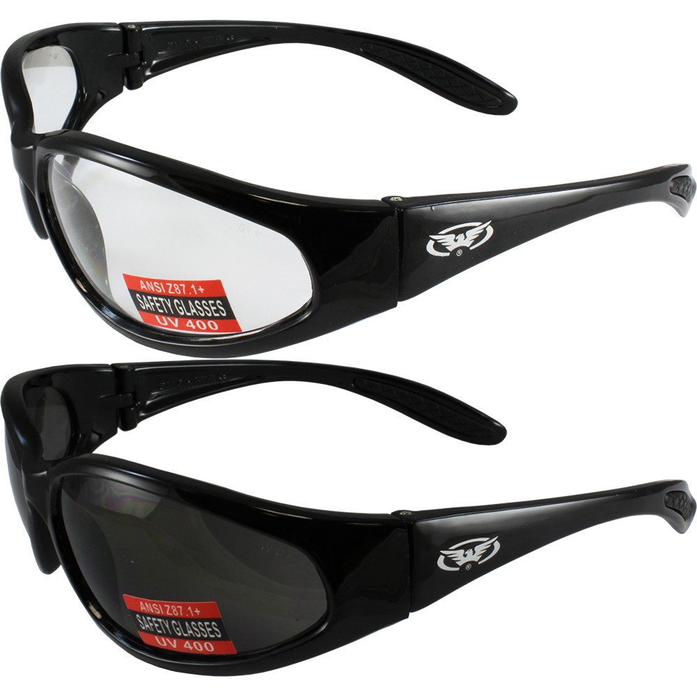 Global Vision Hercules Safety Glasses Sunglasses 2 Pair Smoke and Clear Lenses