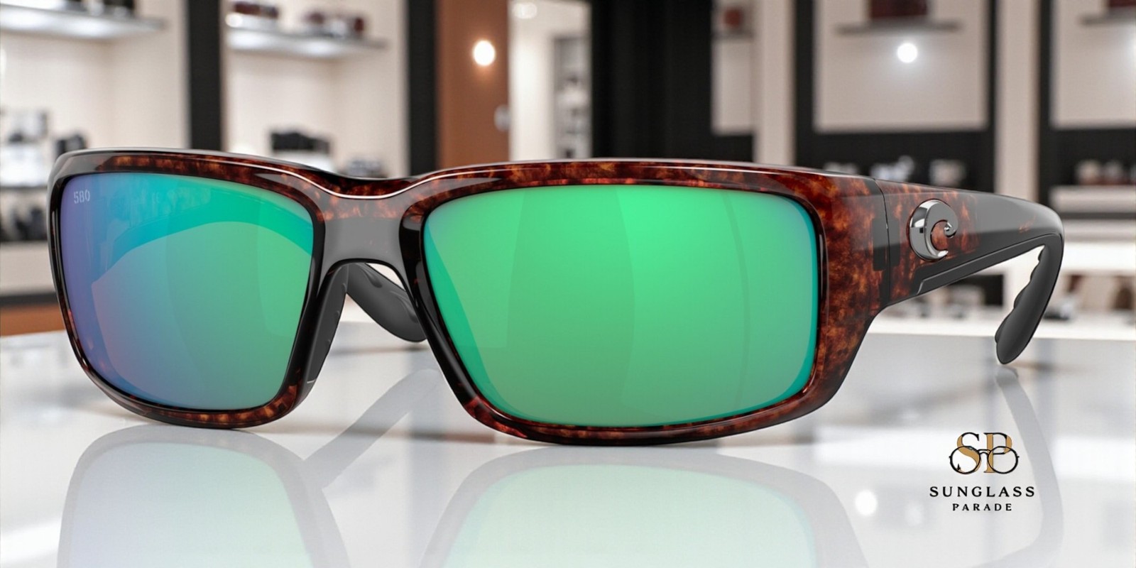 COSTA DEL MAR 6S9006 35 Fantail Tortoise Green Mirror 59mm Men’s Sunglasses 580G