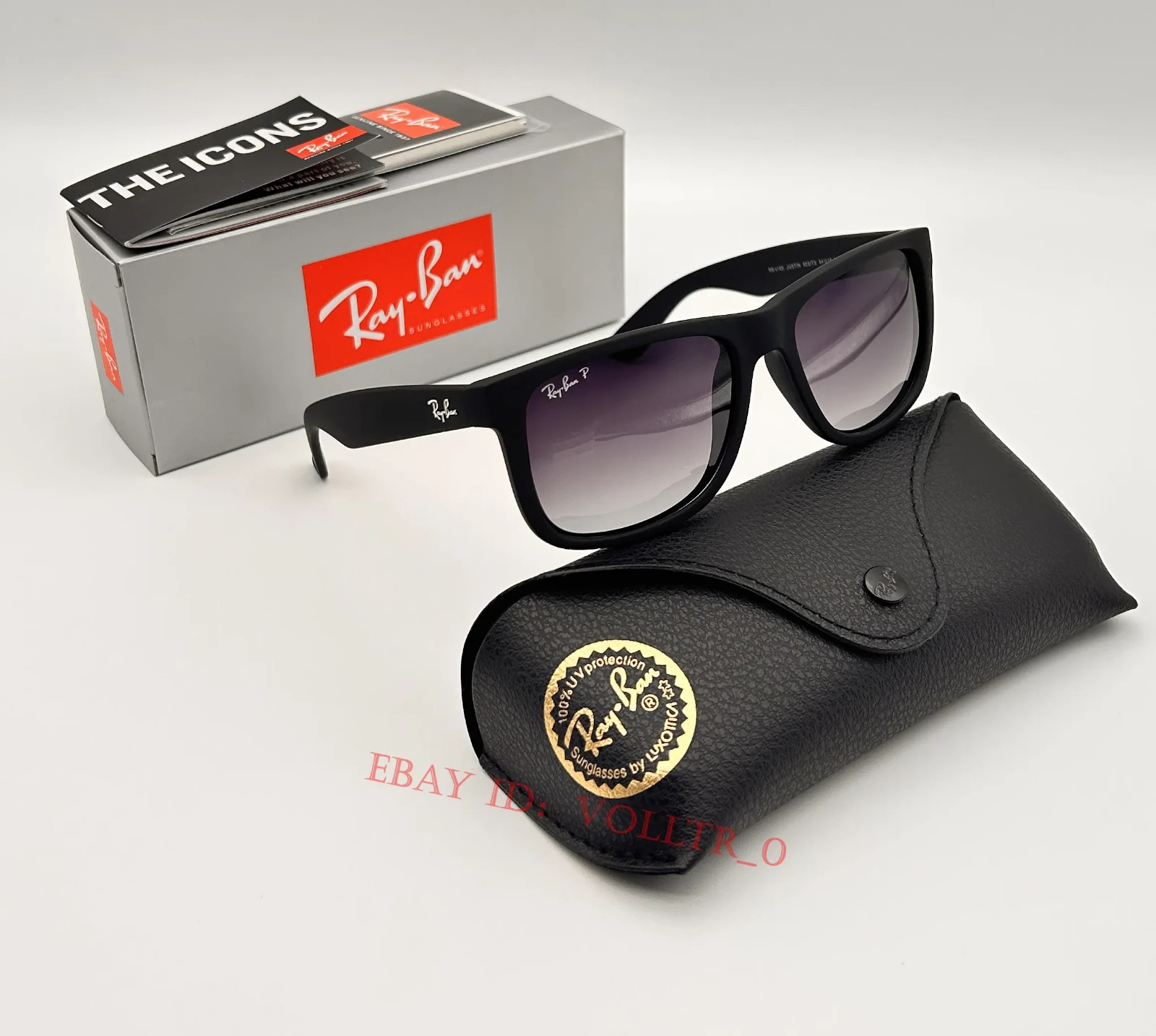 RAY-BAN JUSTIN RB4165 POLARIZED SUNGLASSES BLACK FRAME GRAY GRADIENT LENS 54MM
