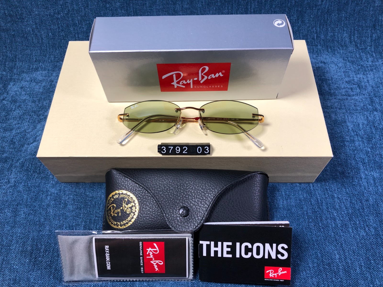 Ray-Ban RB3792 Sunglasses Gold Frame Green Lens 55/17MM 001/2 145MM
