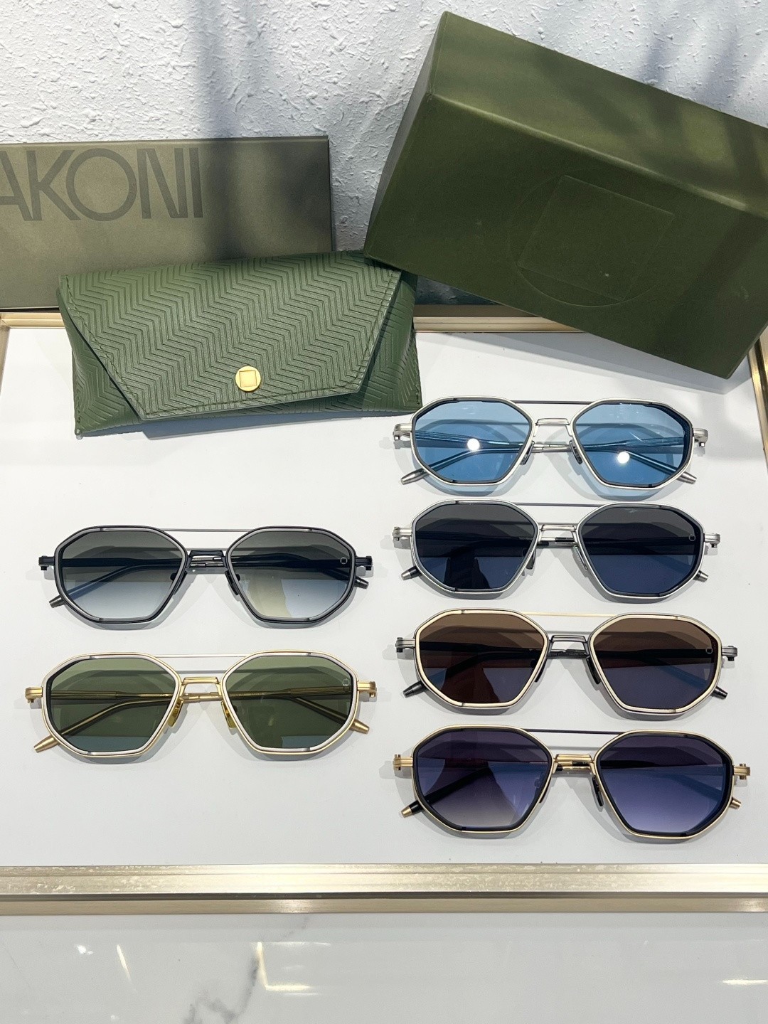 Akoni AKS-508 Geometric Sunglasses 51-19-140 Titanium Made in Japan