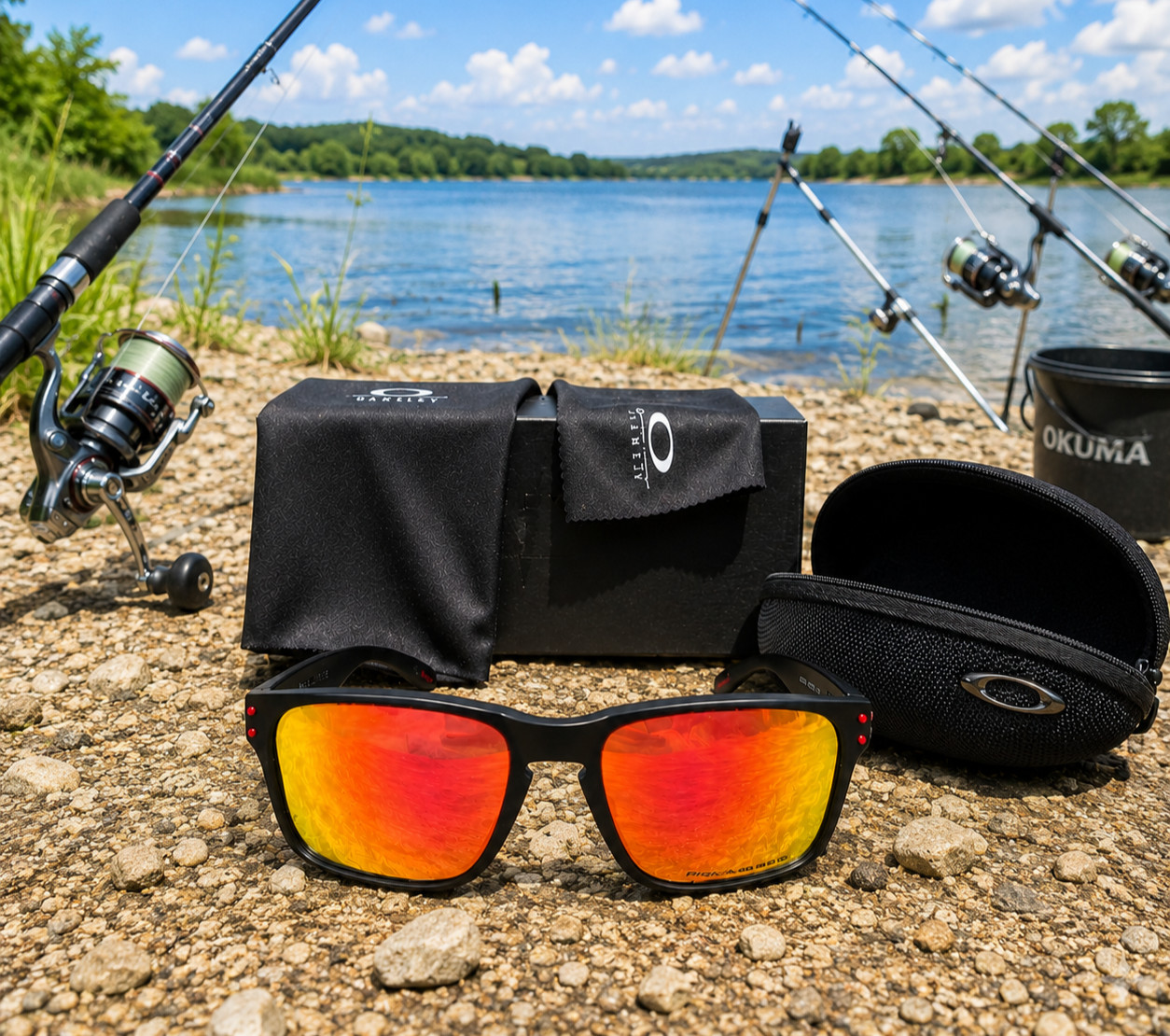 Oakley Holbrook Polarized Sunglasses Matte Black Frame Fire Red Mirror Lens UV