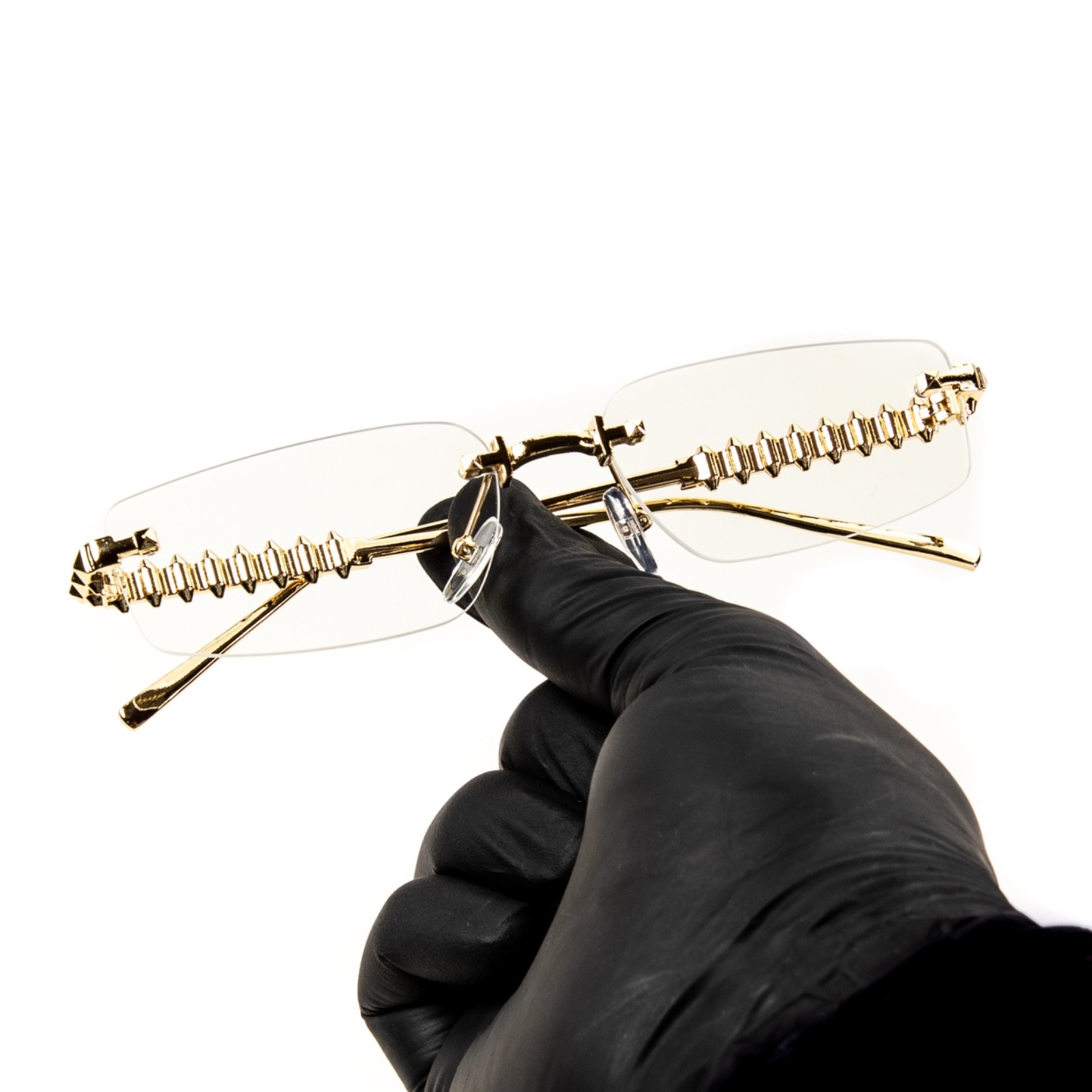 Designer Rimless Narrow Clear Lens​ Gold Spike Frame Metal Rectangular Glasses