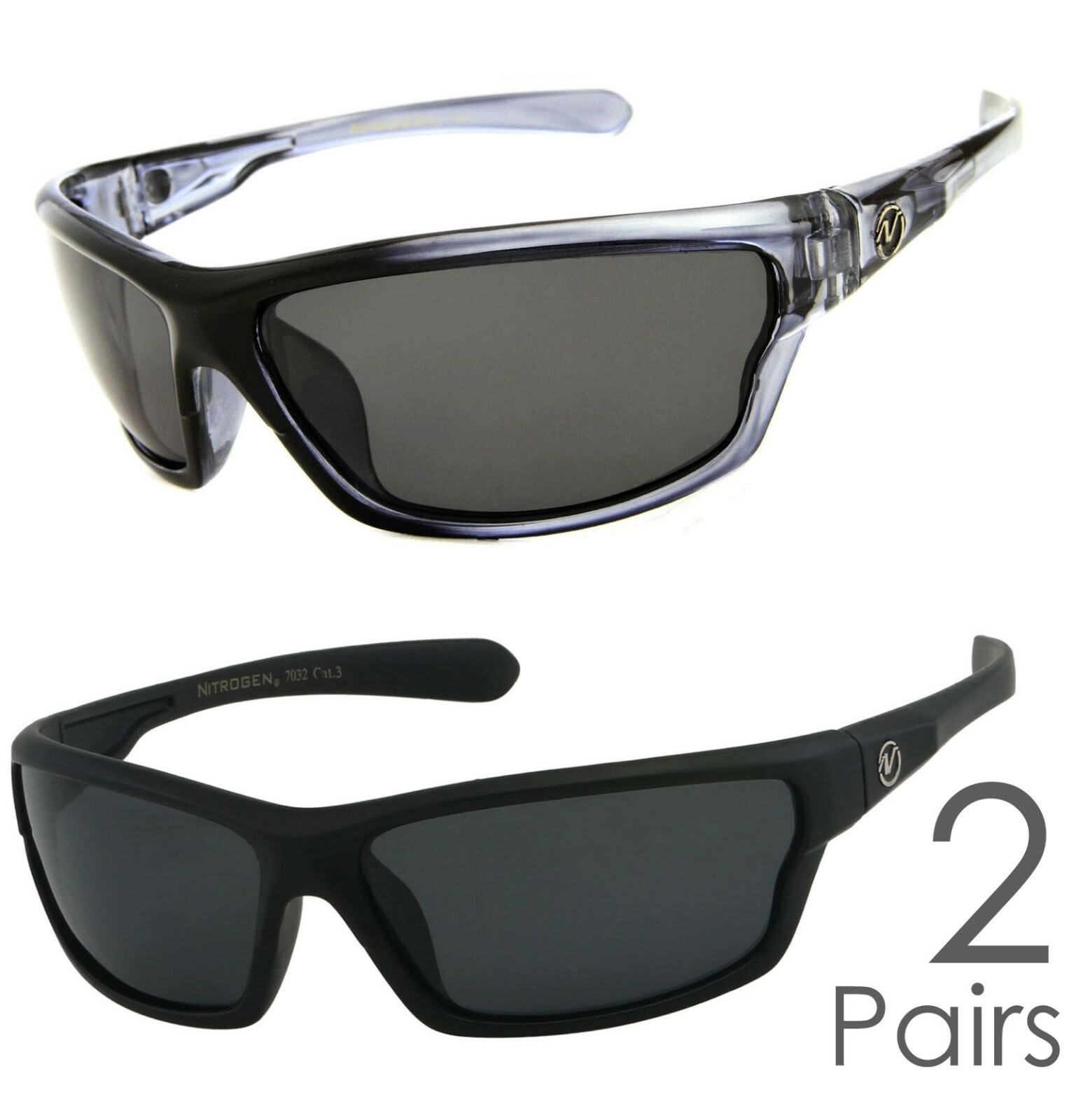 2 Pairs Combo Nitrogen Matte Black Frame & Transparent Grey Frame Polarized Lens