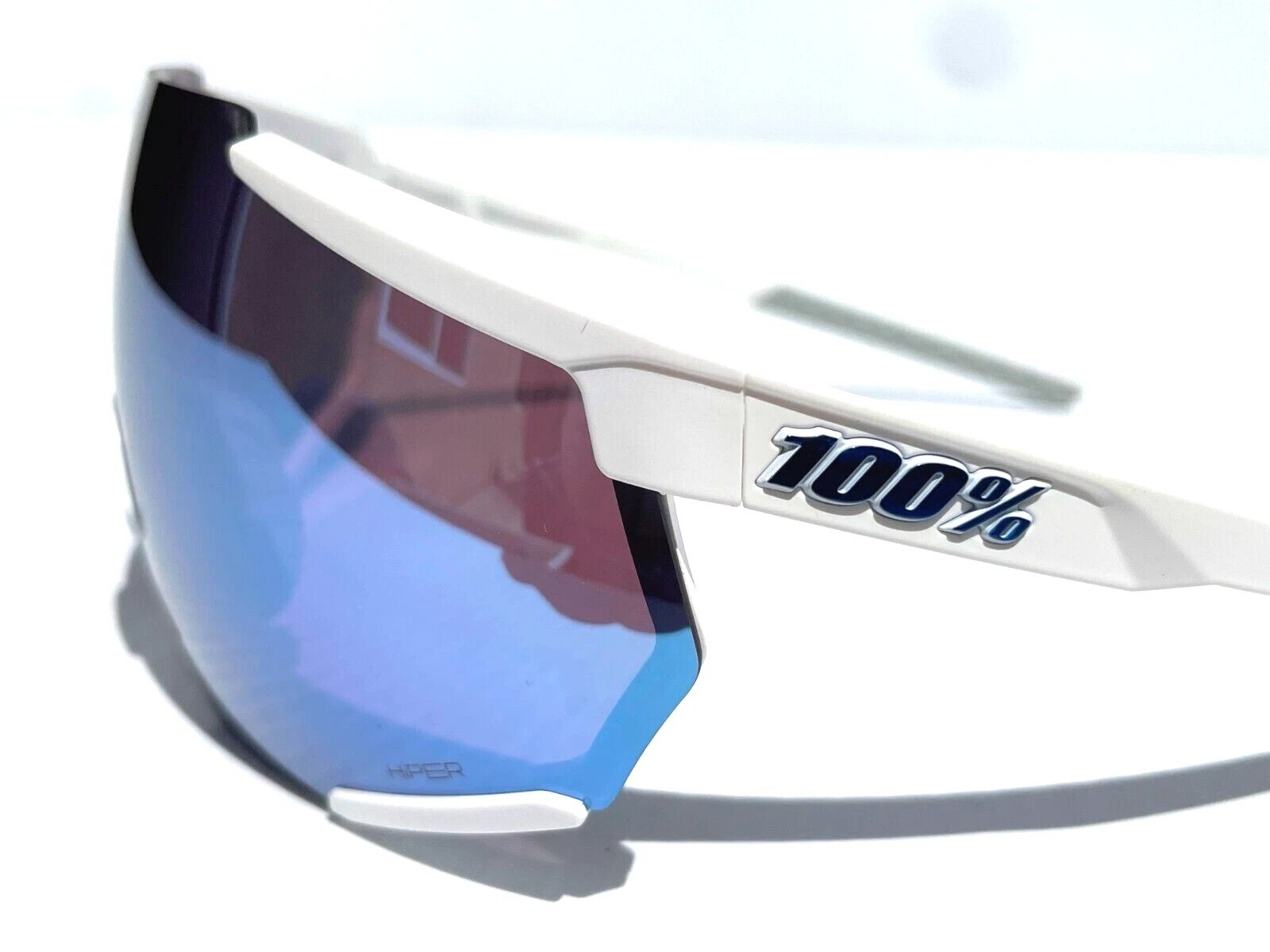 100% Percent RACETRAP 3.0 Matte White HiPER Blue Mirror Sunglass 60004-00001
