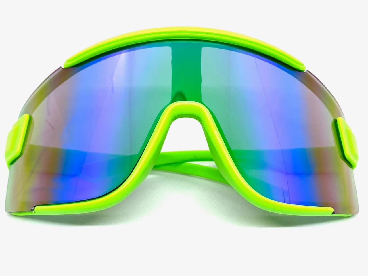 OVERSIZED EXAGGERATED Modern Retro Shield SUN GLASSES Large Big Neon Green Frame