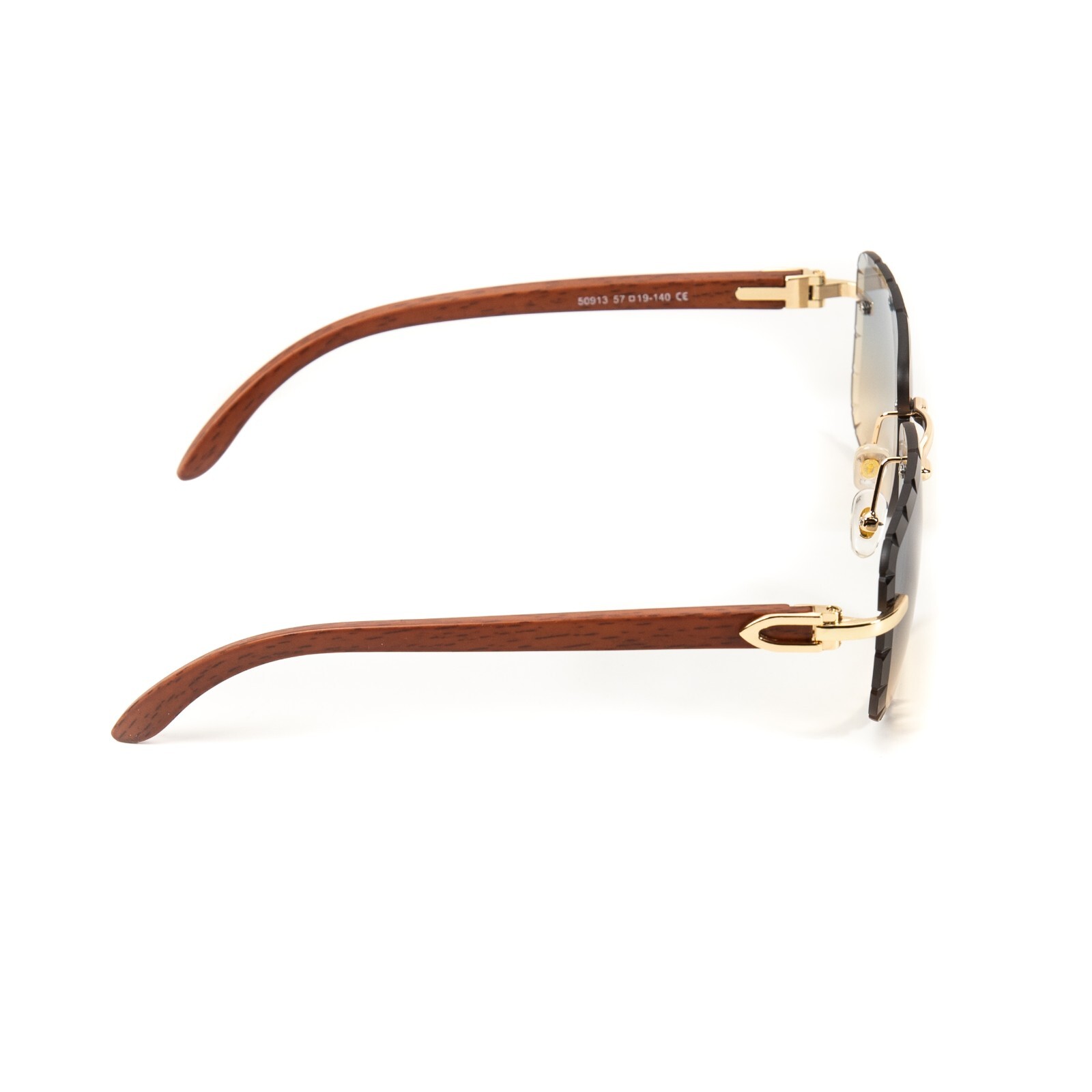 Men’s Rimless Gray tan Gradient Tint Hip Hop Gold Frame Woodgrain Sunglasses