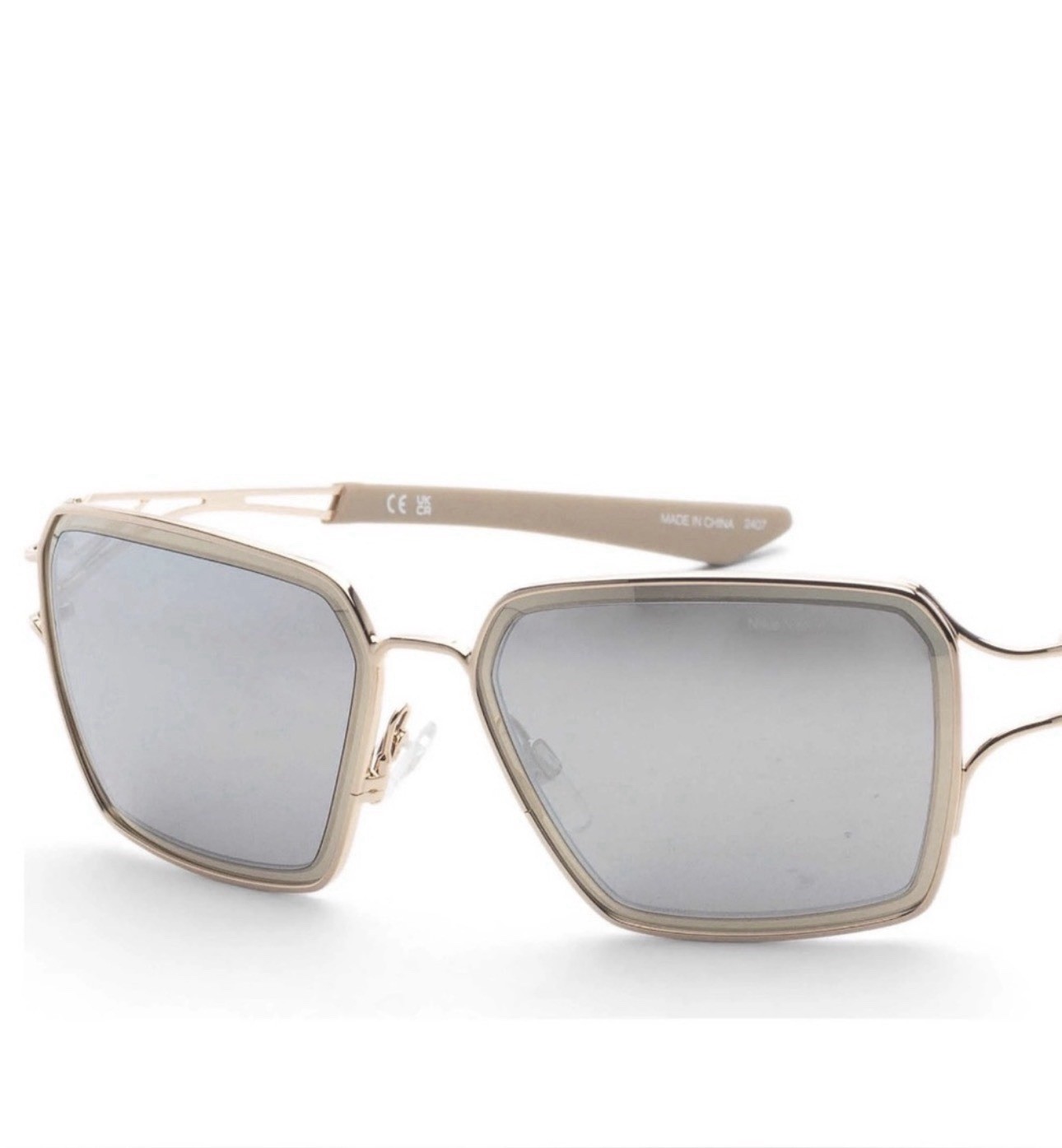 🔥Nike Veil Prism EV24049-708-57 Square Sunglasses Gold/Silver Mirror 57-14-135