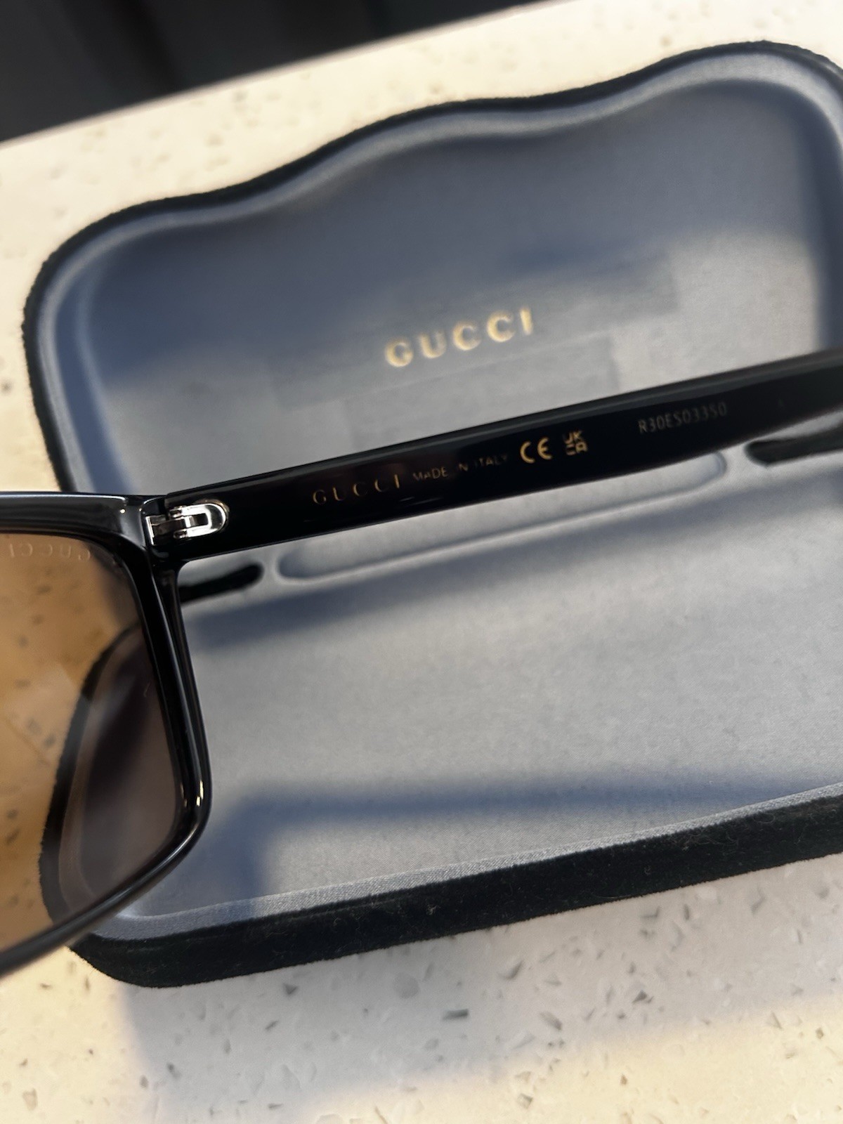 Gucci GG0748S 002 Black Rectangle Sunglasses Brown Tinted Lenses 145mm