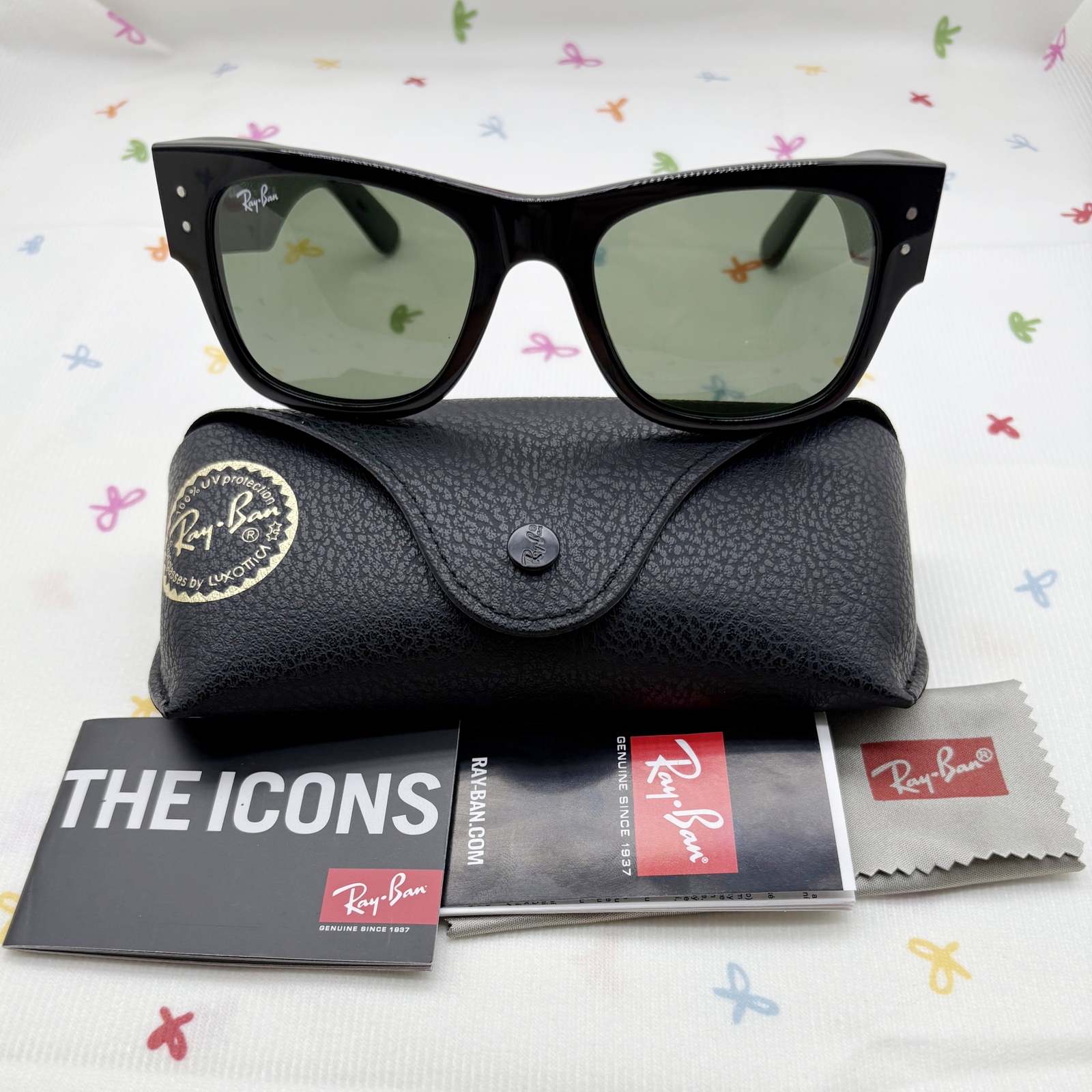 Ray-Ban Mega Wayfarer Sunglasses RB0840S 901/31 Black Frame Green Lens 51-21 145