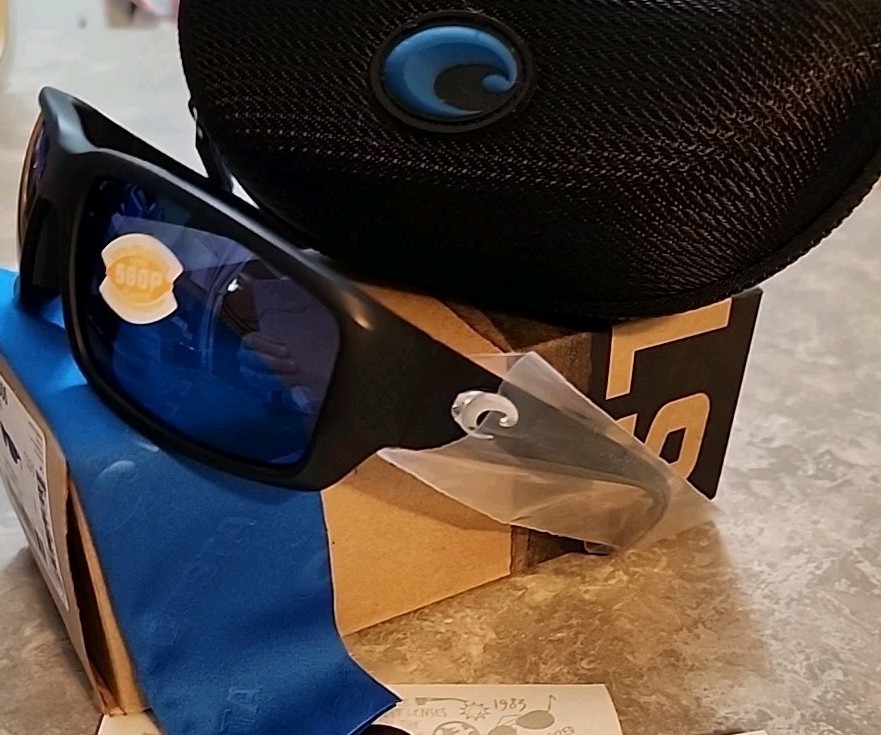 🔥 COSTA DEL MAR Fantail POLARIZED Sunglasses Matte Black/BLUE Mirror 580P NEW
