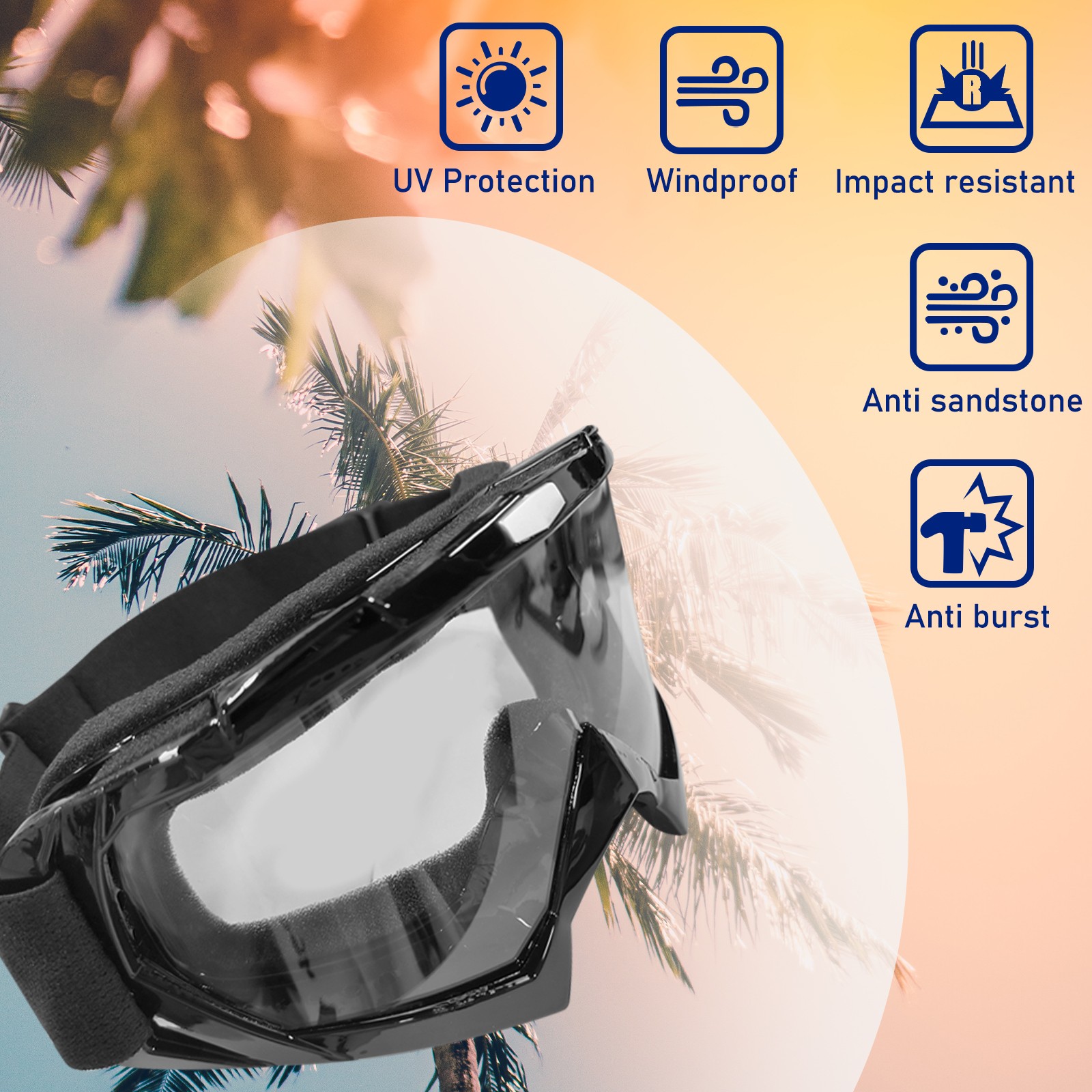 Motorcycle Goggles Fit Over Glasses Anti-Fog Shatterproof Clear Lenses UV400 OTG