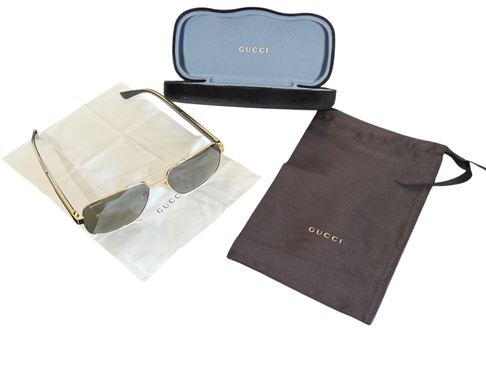Gucci GG0529S 001 Sunglasses Never Worn Gold Metal Pilot Frame Square Glasses