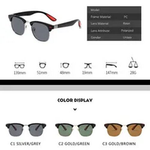 Classic Retro Rivet Polarized Sunglass Men Fashion Accessory Plastic Eyewear 1pc