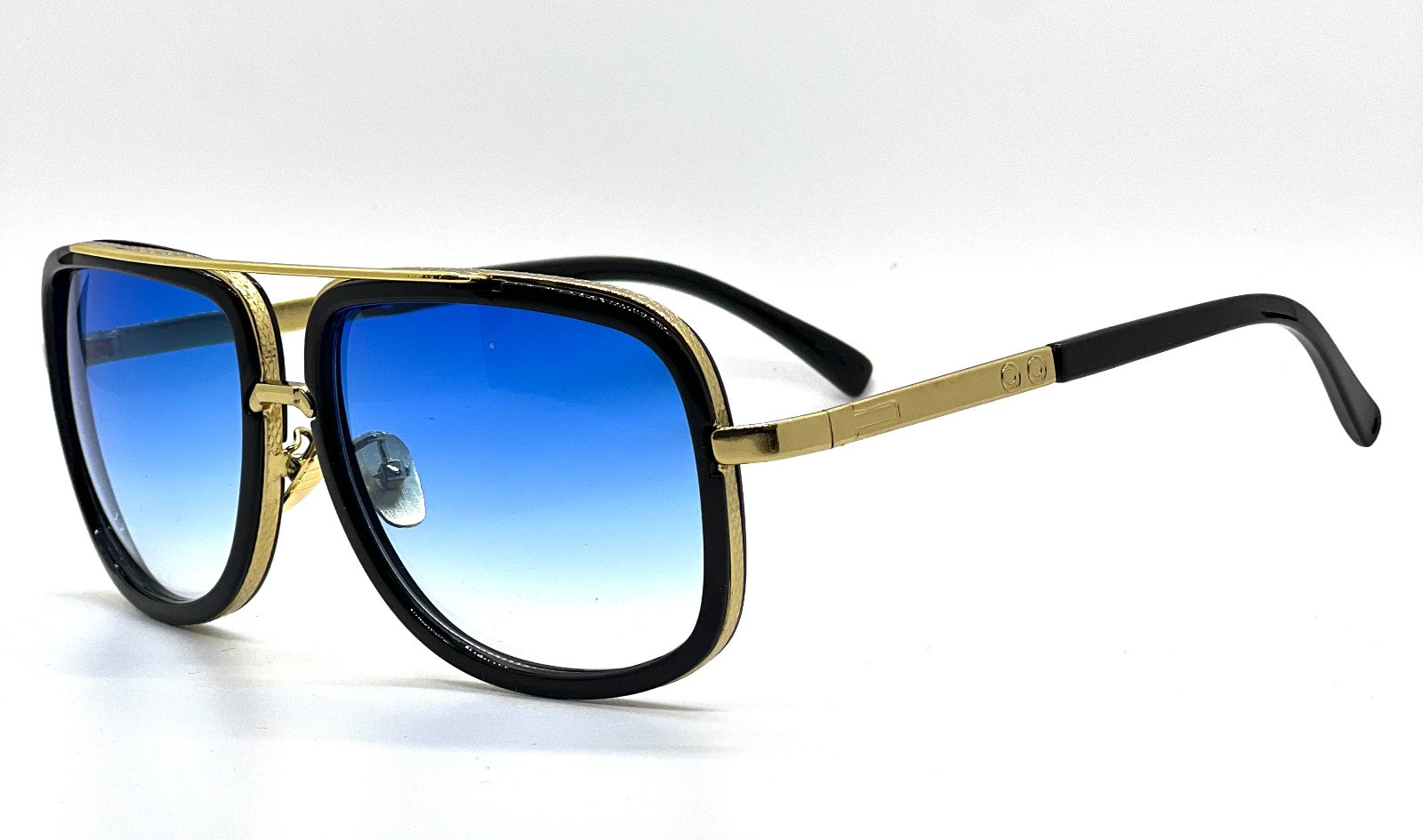 Men’s Sunglasses Square One Gold Colored Metal Frame Top Bar Oversize Shades NEW
