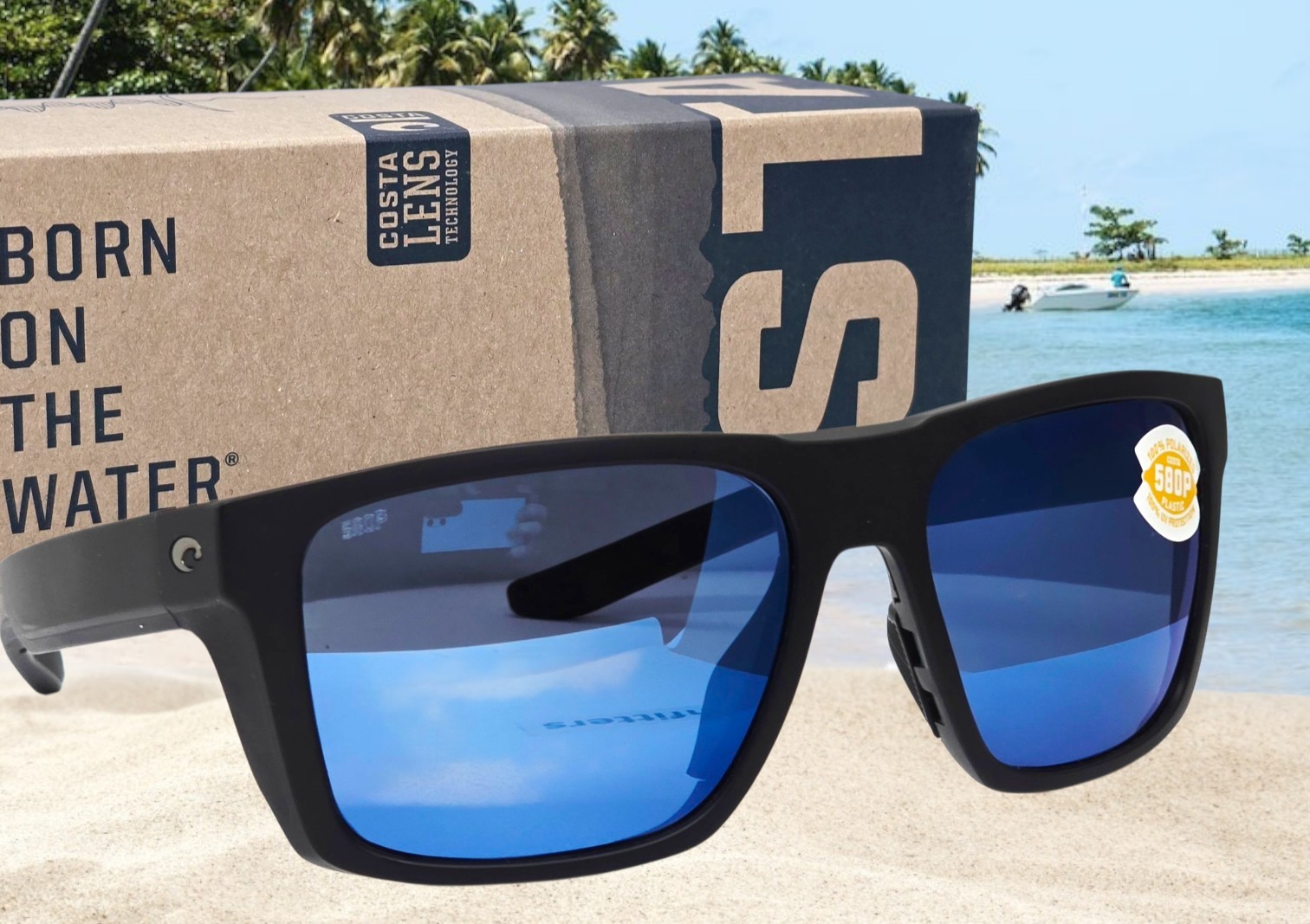 COSTA DEL MAR matte black/blue mirror LIDO polarized 580P sunglasses NEW IN BOX!