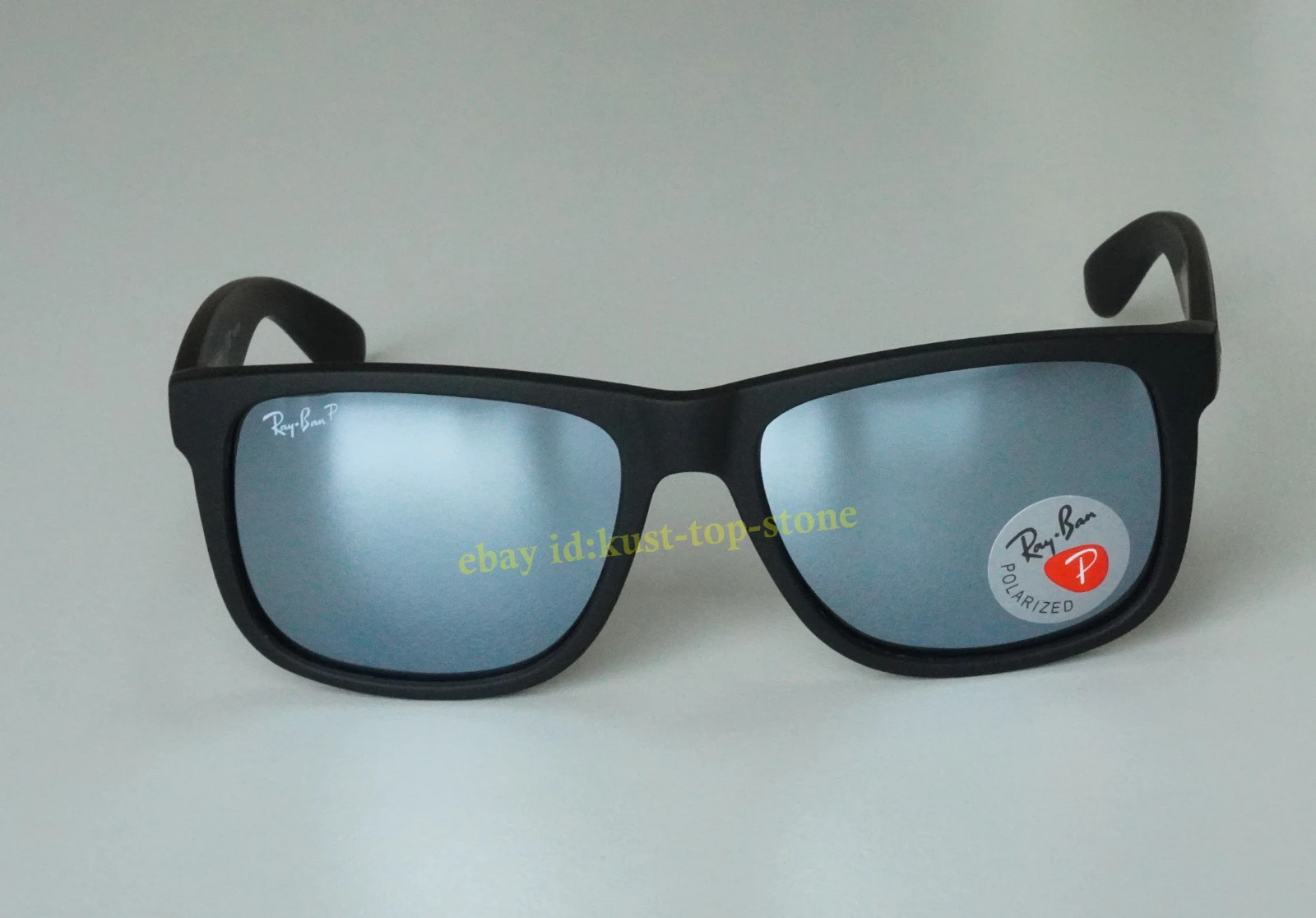 Ray-Ban Justin RB4165 Polarized Sunglasses Rubber Black Grey Mirror Silver 54mm