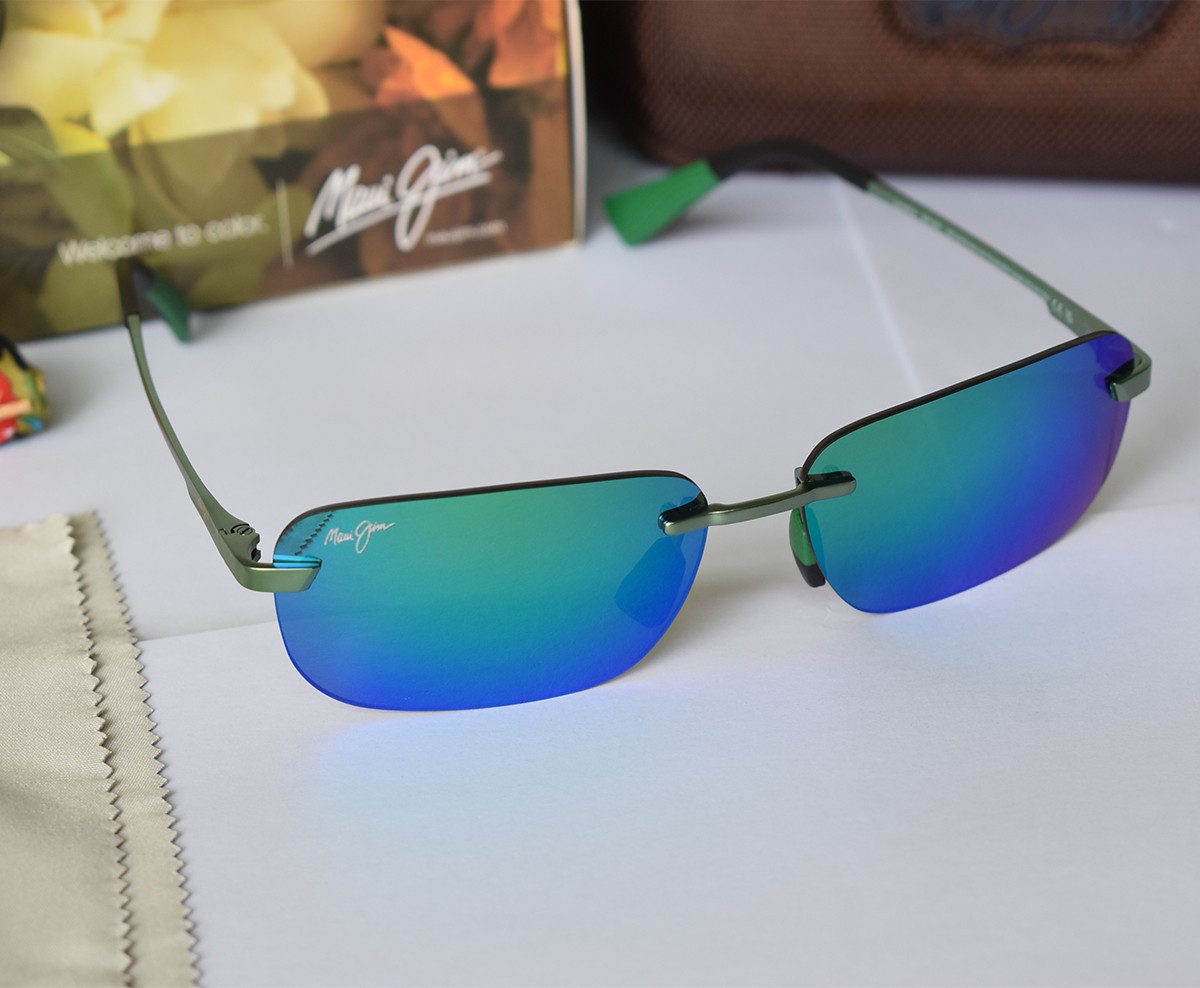 NIB Maui Jim Lanakila GM624-15 Rimless Polarized Sunglasses Green Mirror