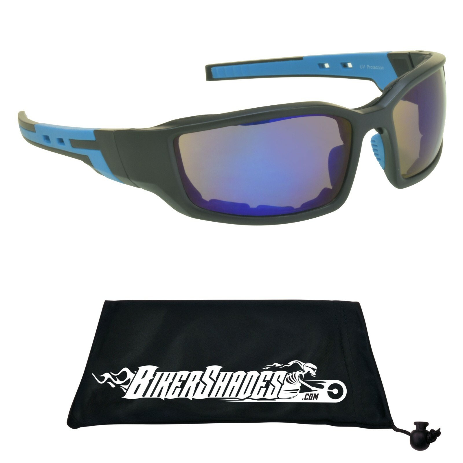 Mens Mirror Foam Padded Lightweight UV400 Motorcycle Biker Wrap Sunglasses