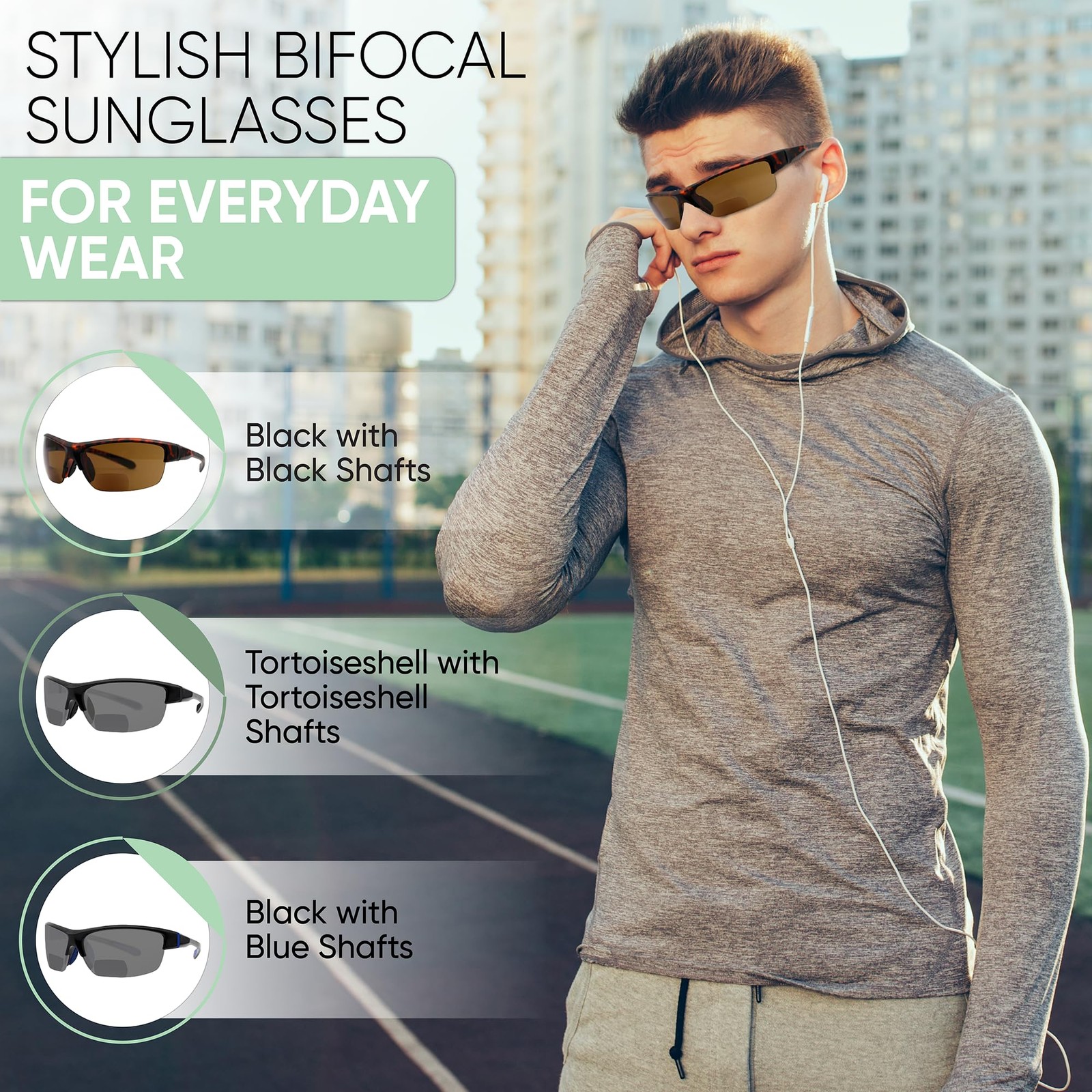 Yogo Vision Bifocal Sports Sunglasses Mens Wrap Around Half Rim Sunglasses