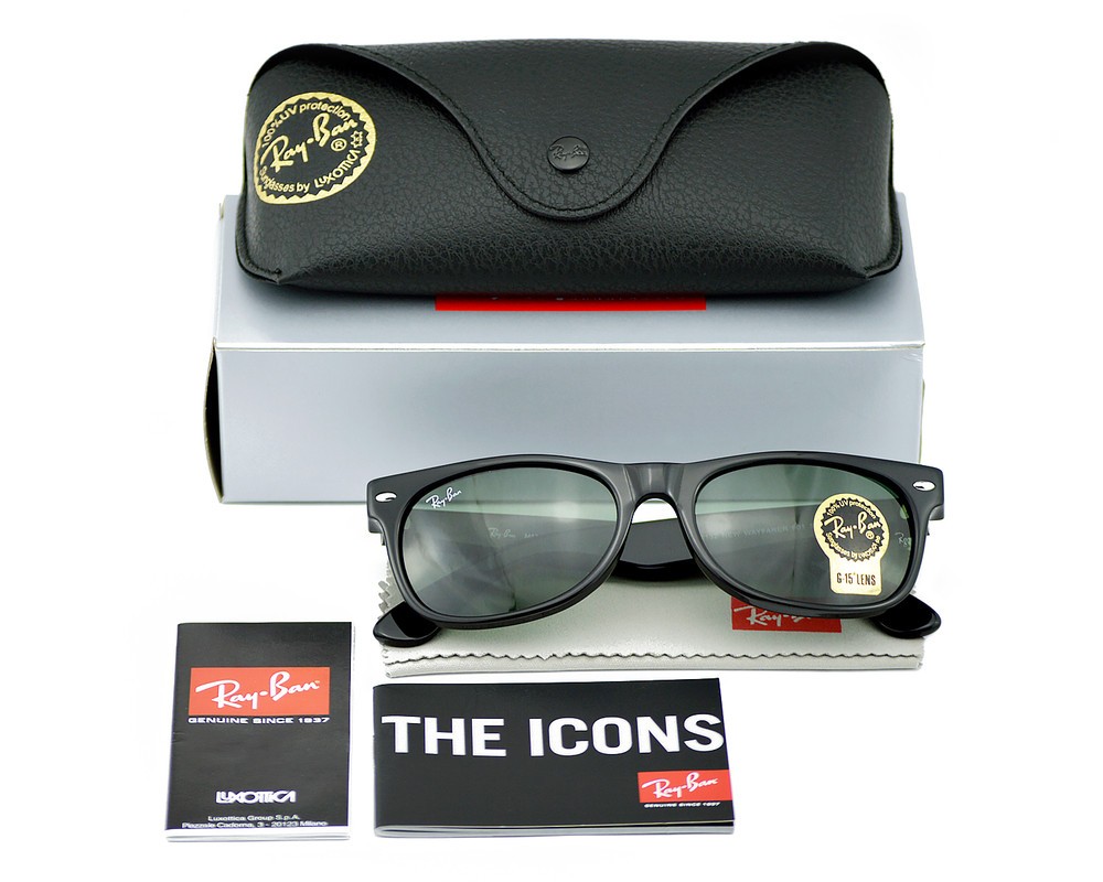Ray-Ban Sunglasses RB2132 New Wayfarer Classic Black Frame Green Lens 55mm Unise