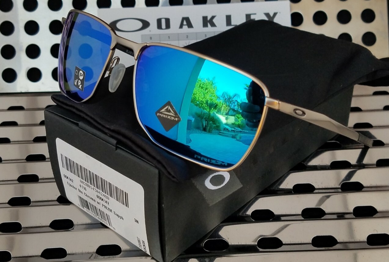 New Oakley EJECTOR Sunglasses 4142-0458 Satin Chrome w/ Prizm Sapphire Lenses